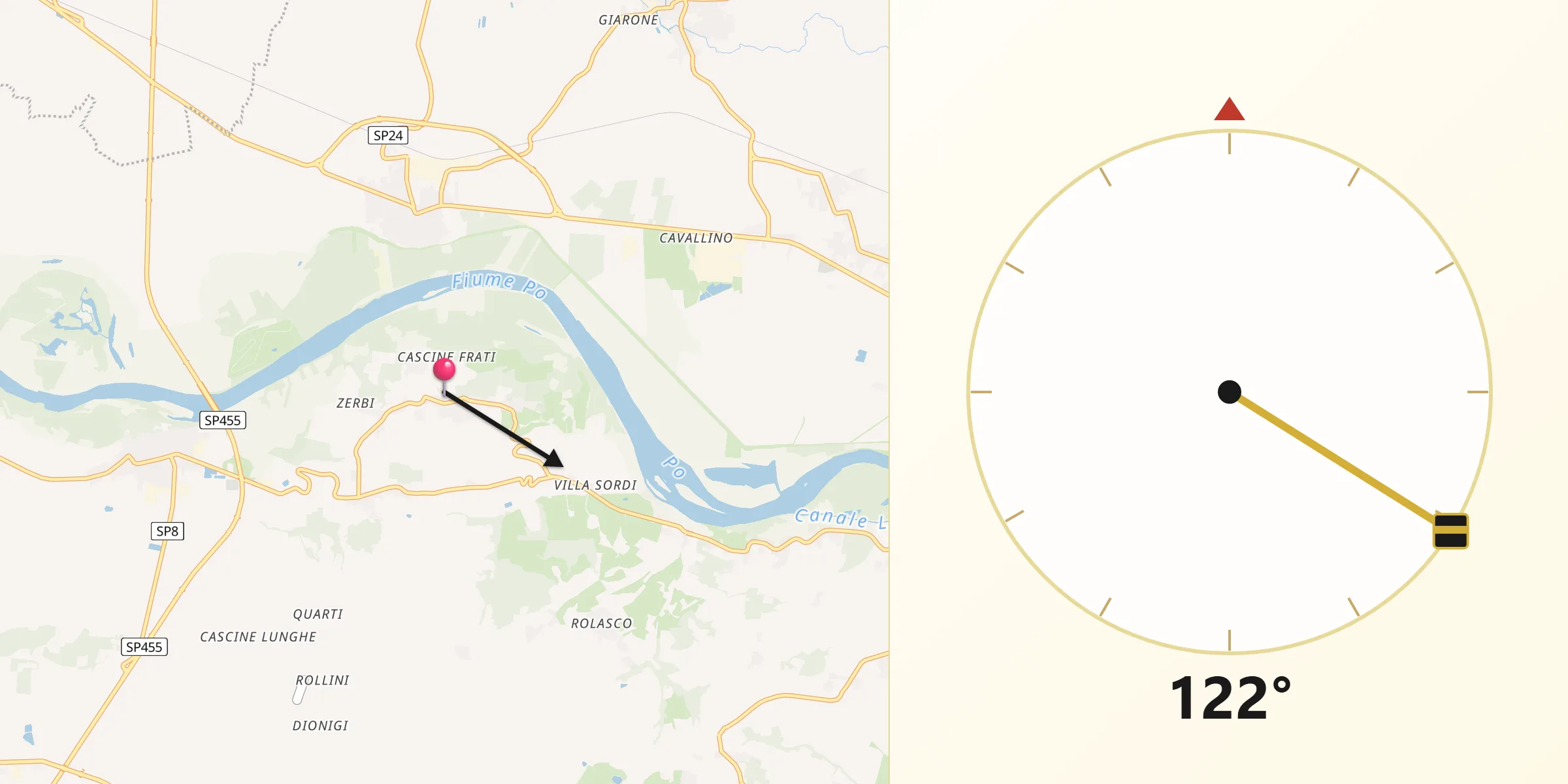 Direzione della Qibla da Coniolo Bricco