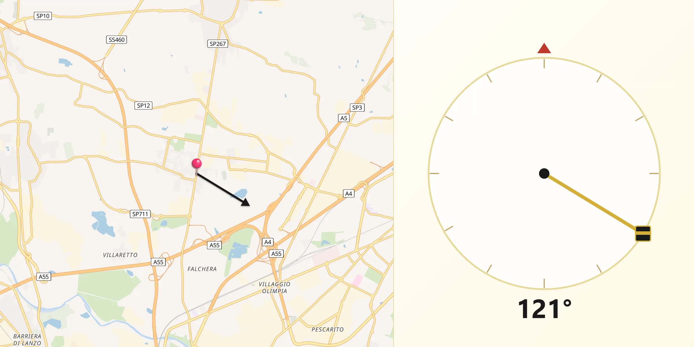 Direzione della Qibla da Mappano