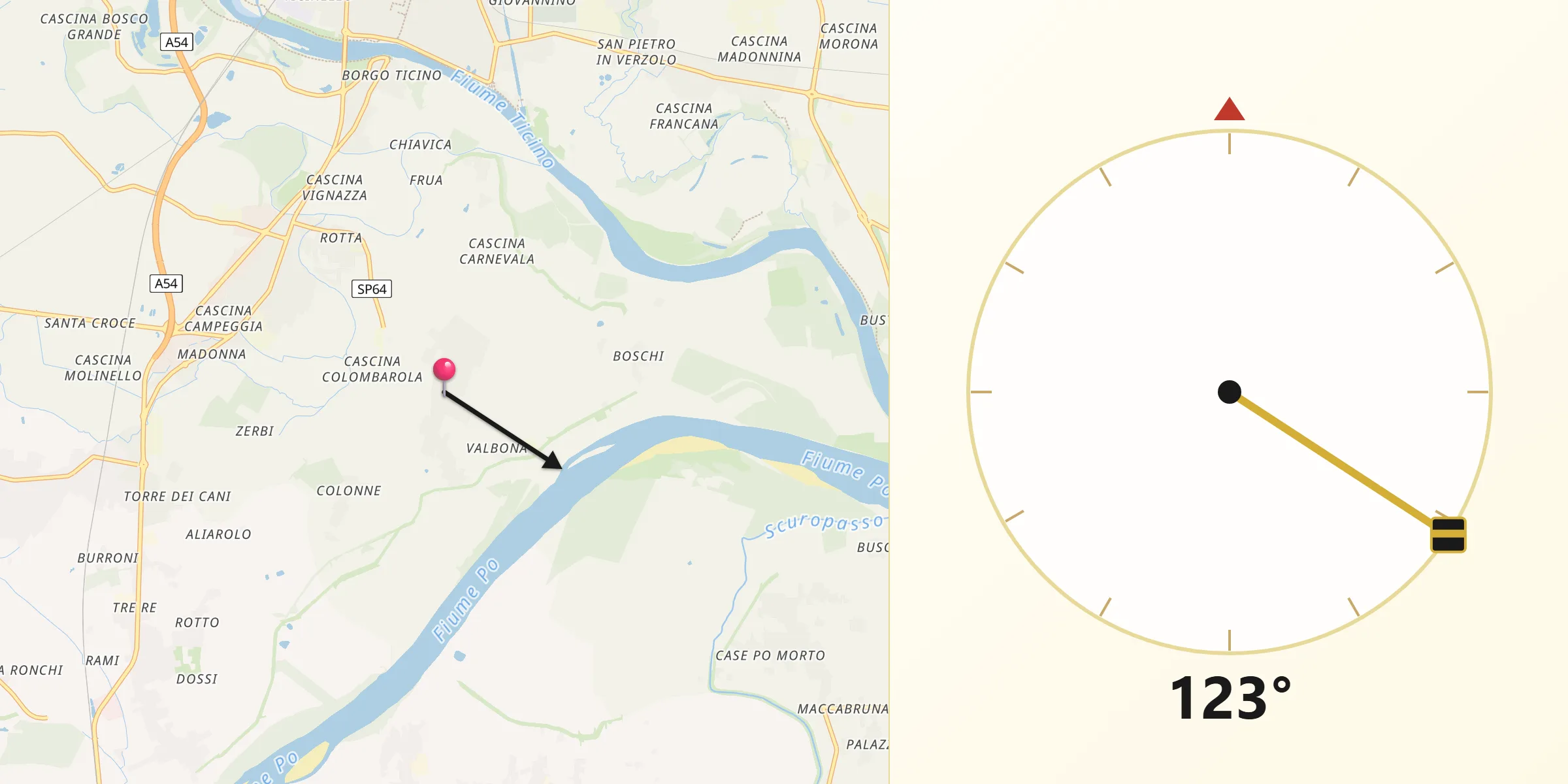 Direzione della Qibla da Travacò Siccomario