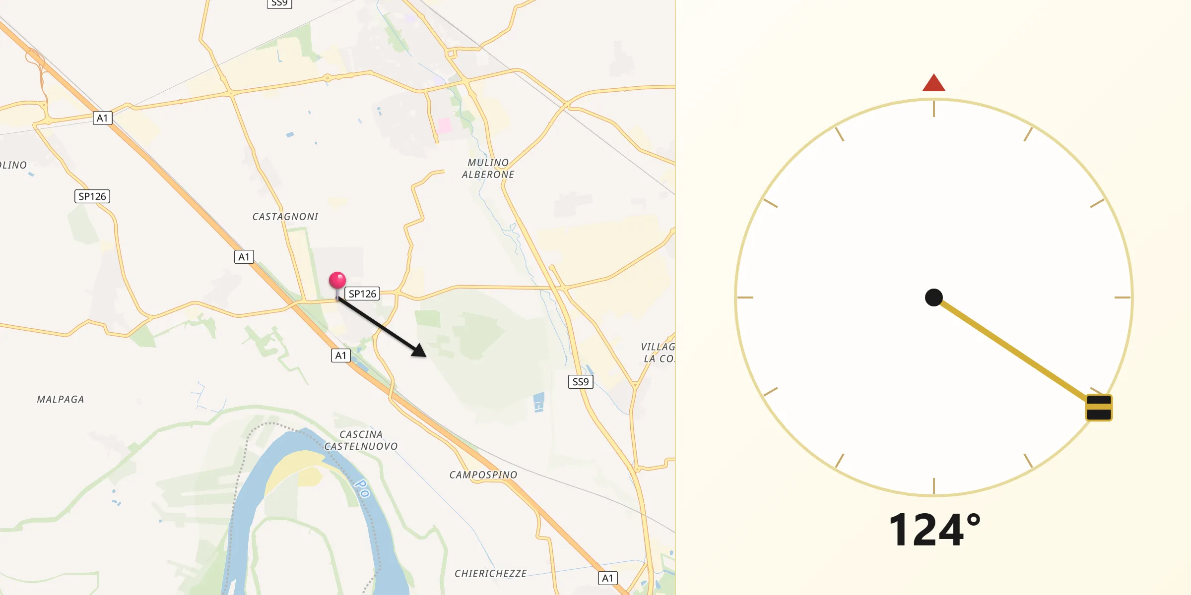 Direzione della Qibla da Somaglia