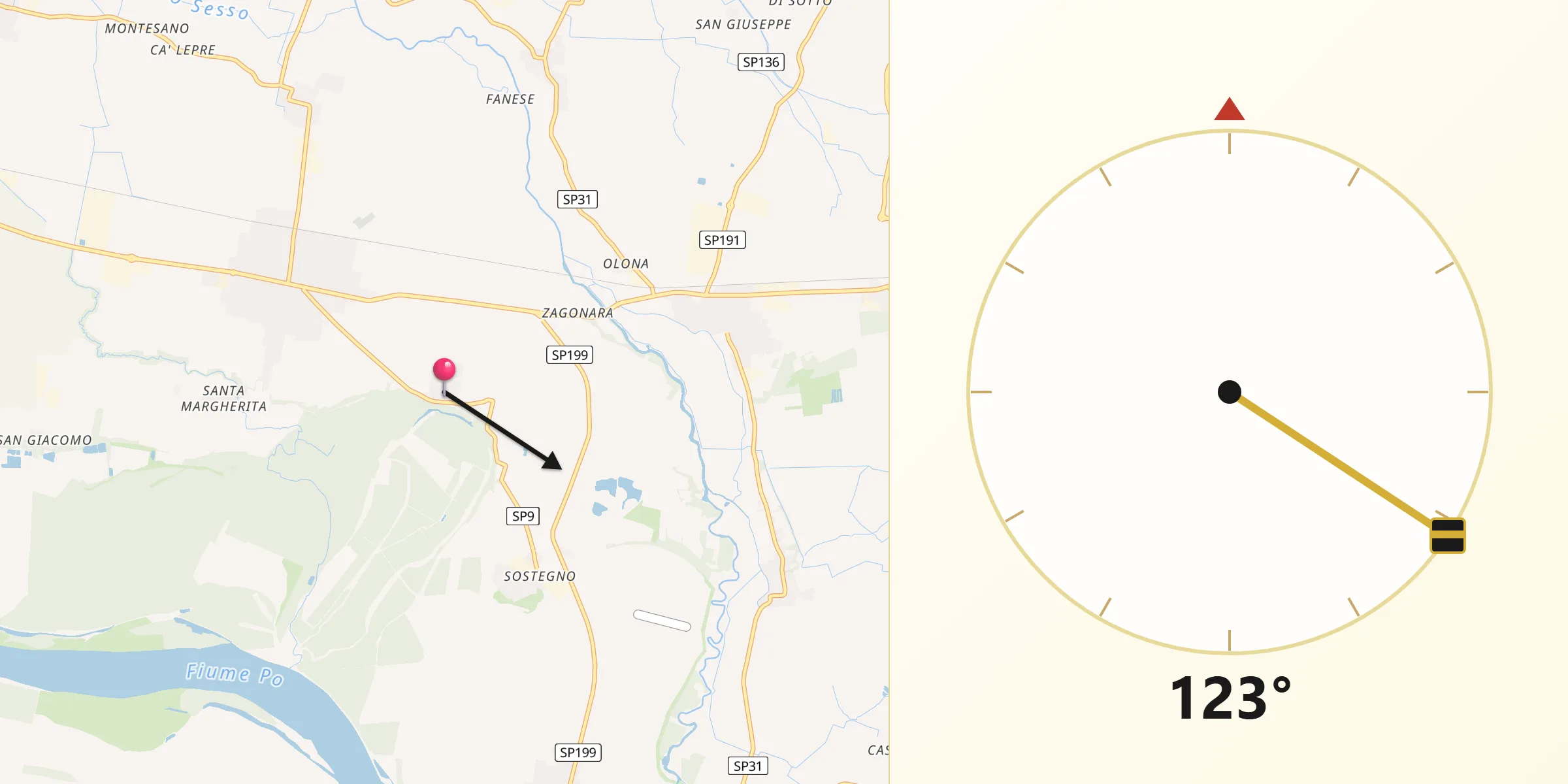 Direzione della Qibla da Torre de' Negri