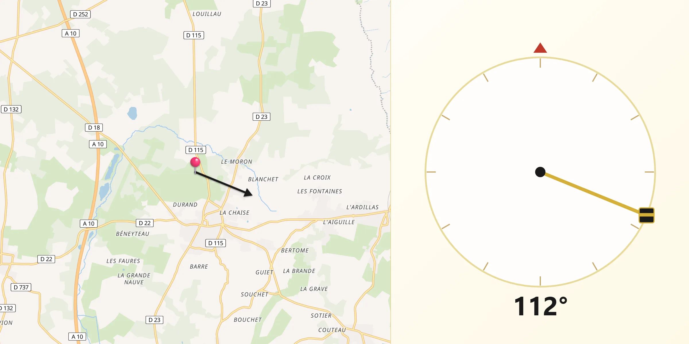Direction vers la Qibla depuis Saint-Savin