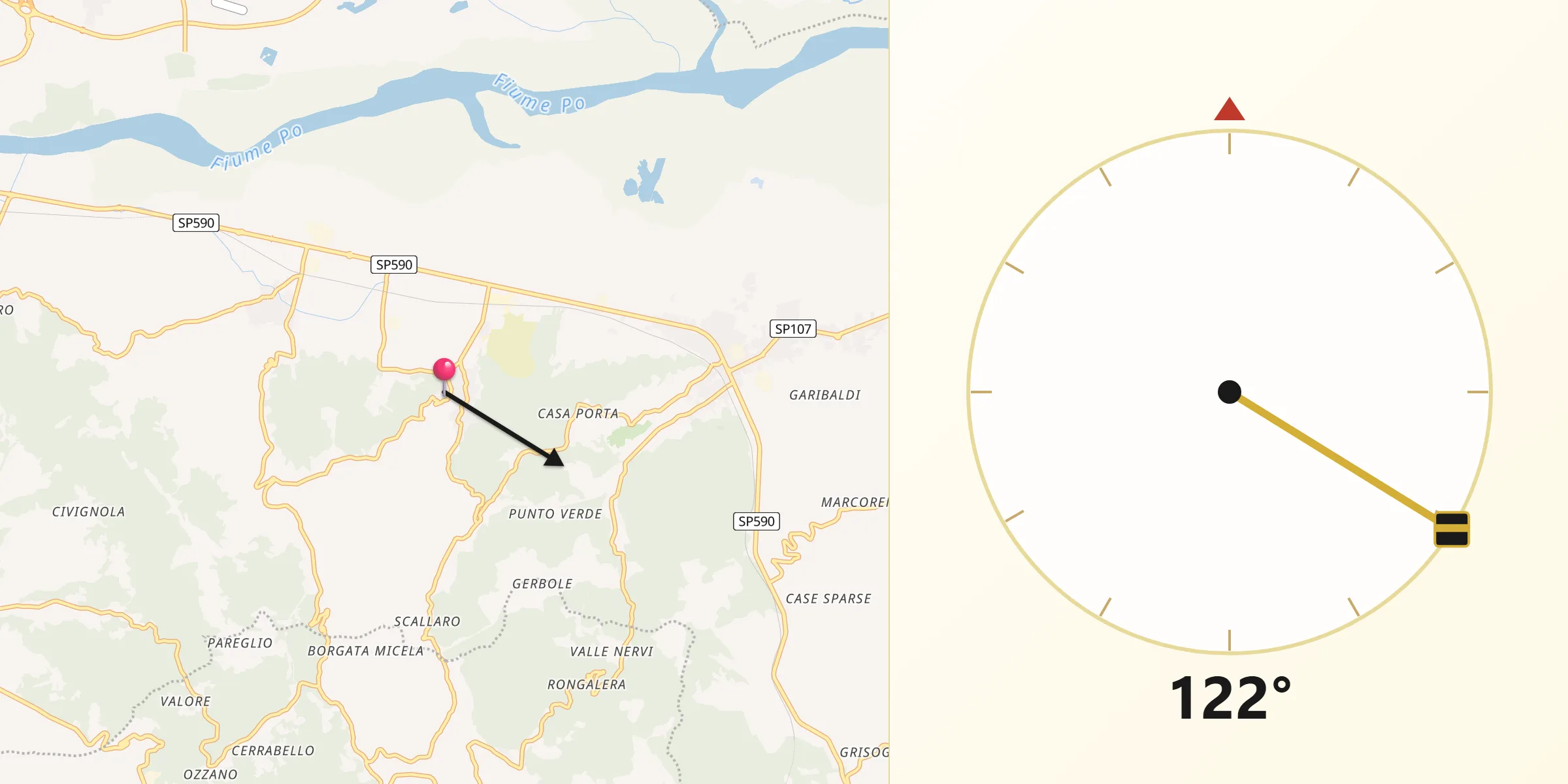 Direzione della Qibla da Monteu da Po