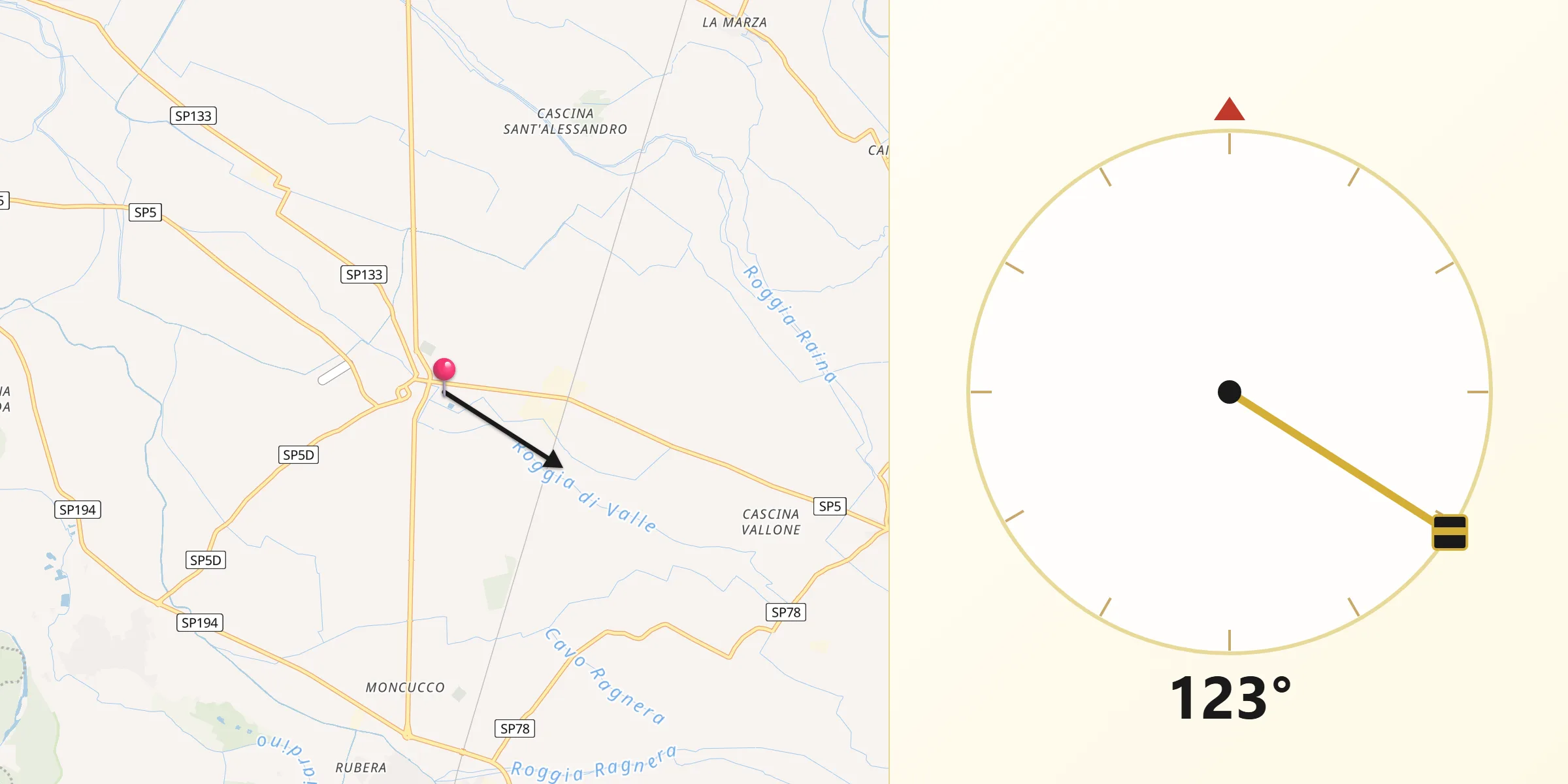 Direzione della Qibla da Valle Lomellina