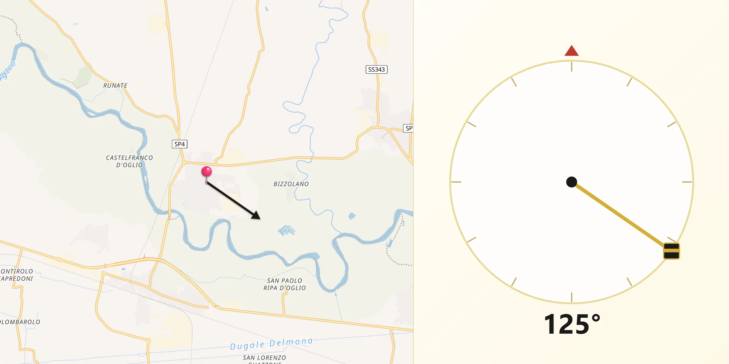 Direzione della Qibla da Canneto sull'Oglio