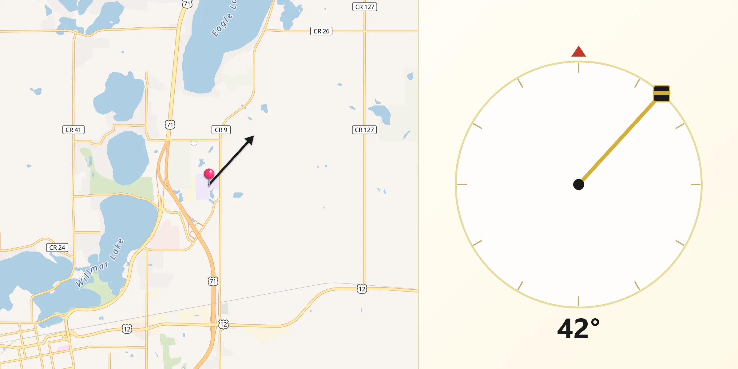 Qibla Direction from Kandiyohi