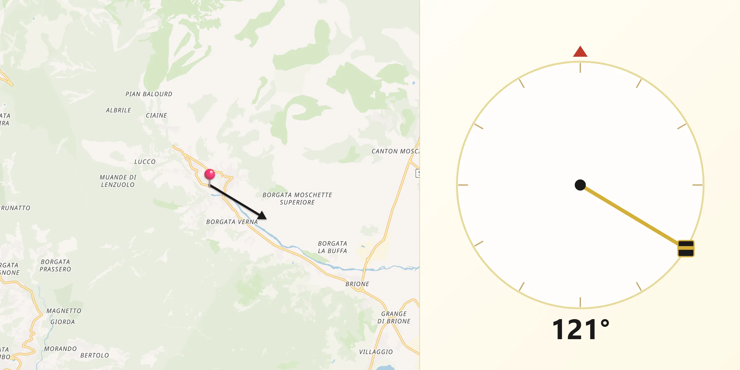 Direzione della Qibla da Montelera