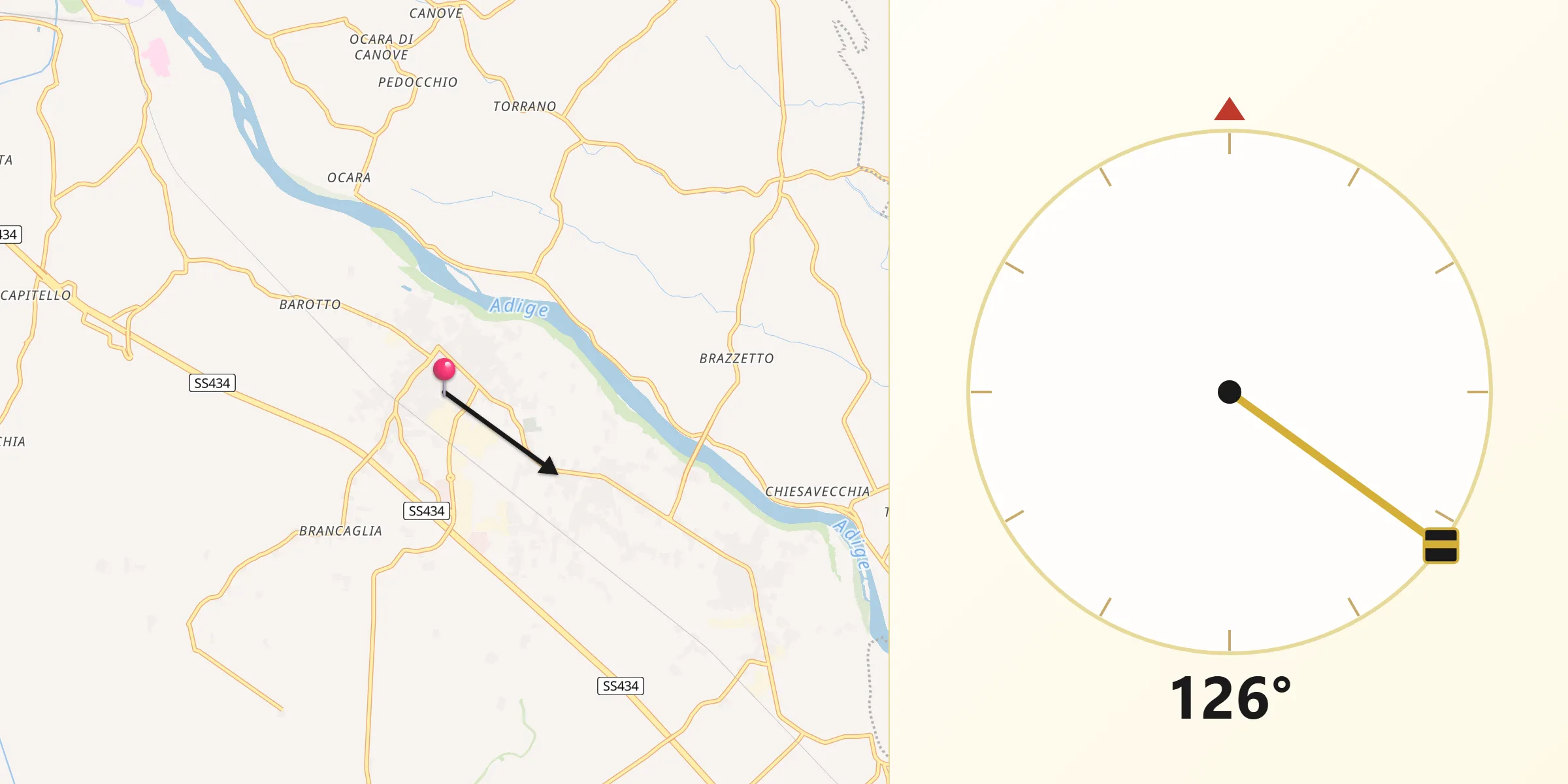 Direzione della Qibla da Villa Bartolomea