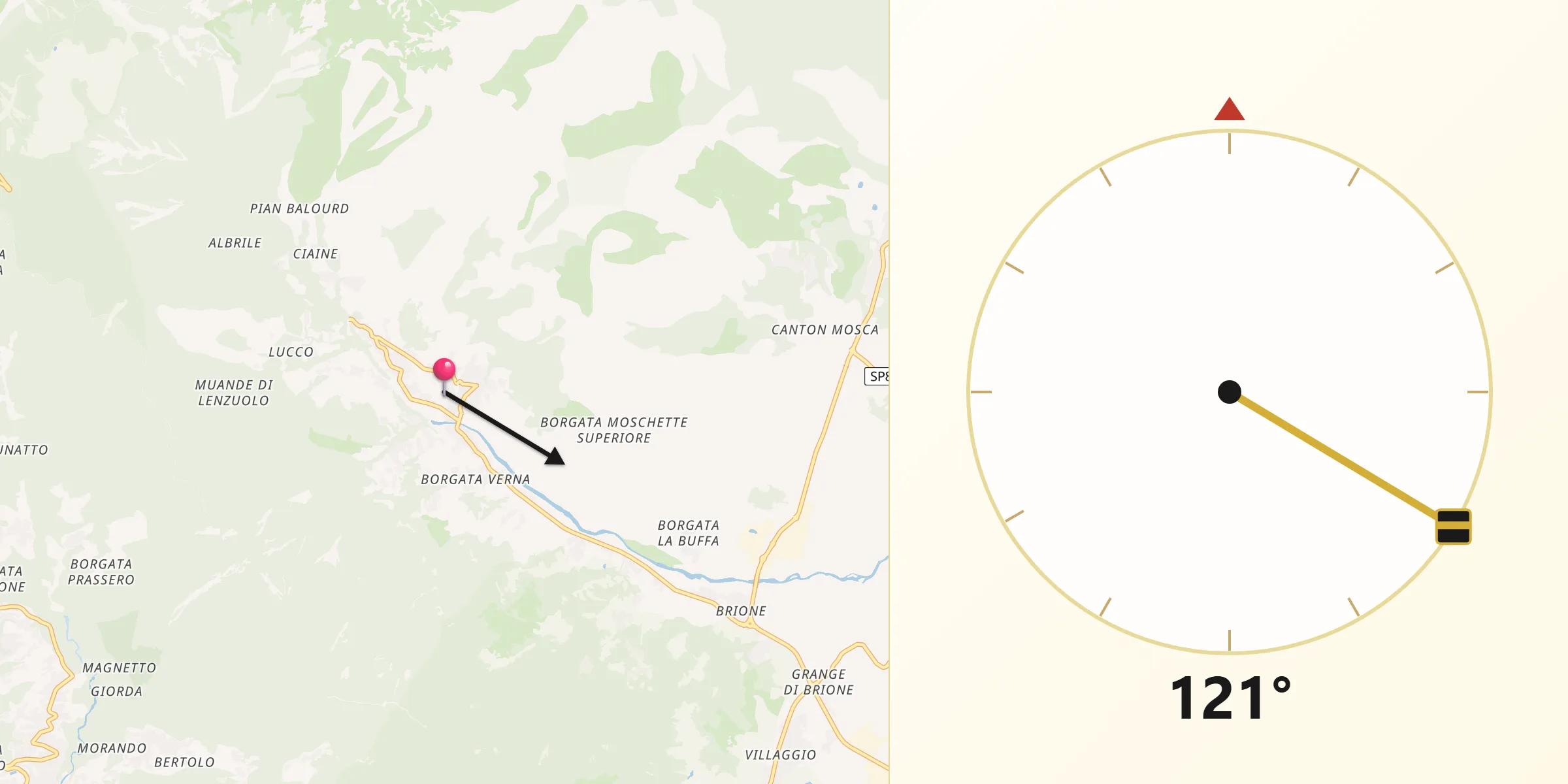 Direzione della Qibla da Val della Torre