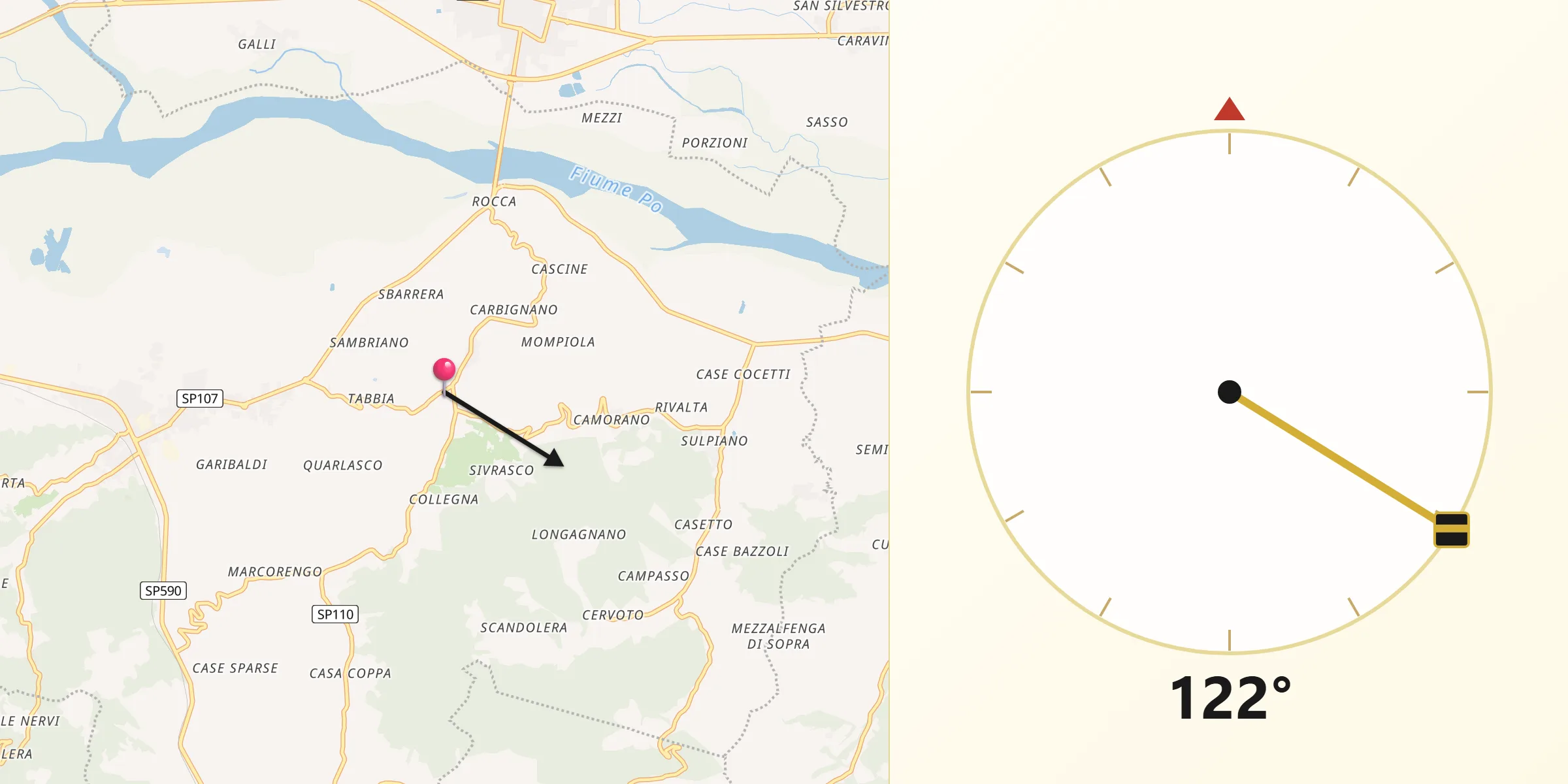 Direzione della Qibla da Verrua Savoia