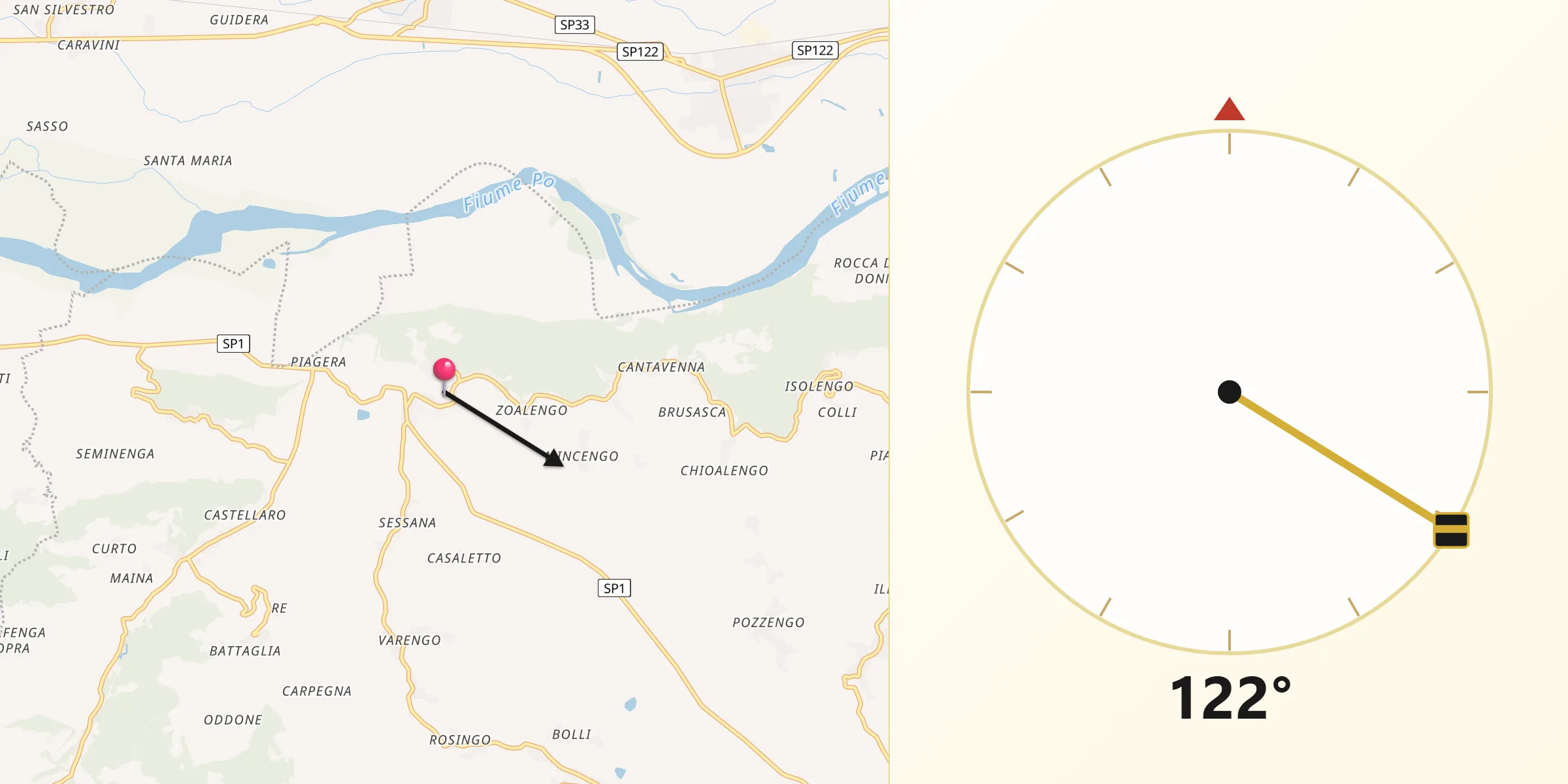 Direzione della Qibla da Gabiano