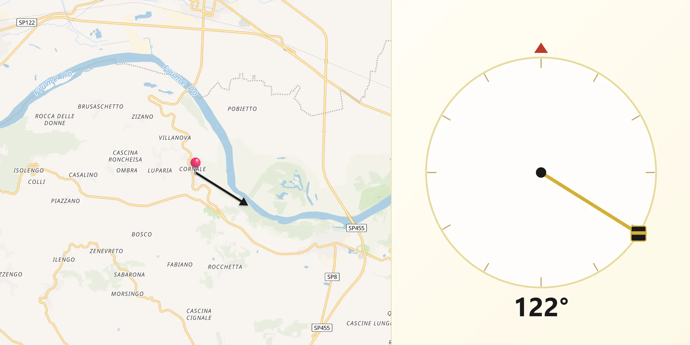 Direzione della Qibla da Camino