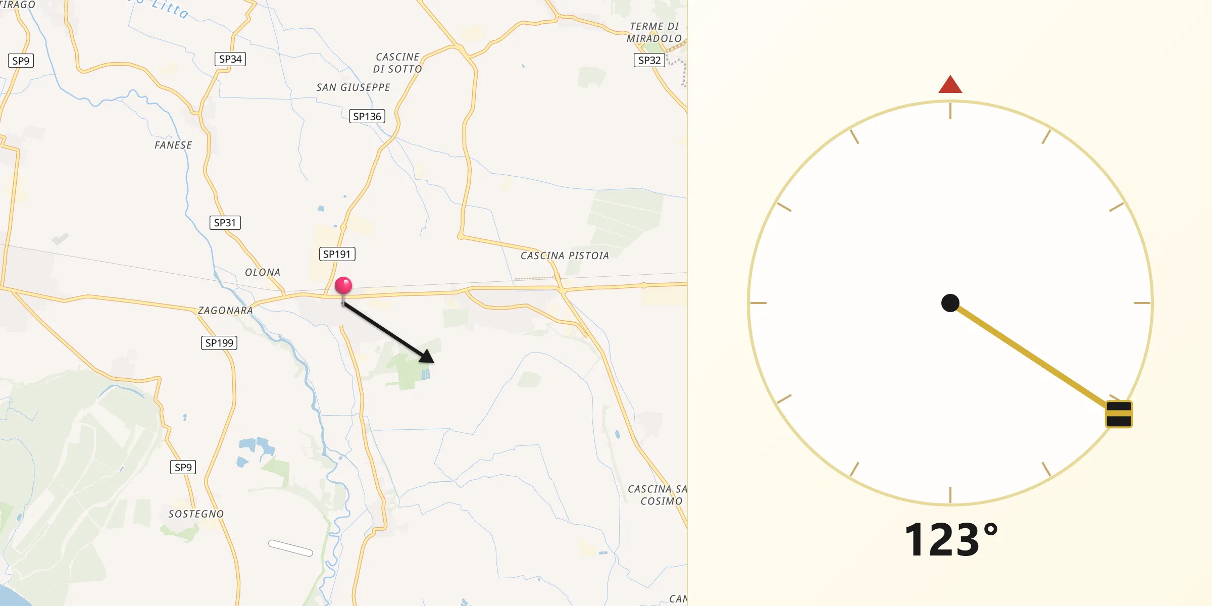 Direzione della Qibla da Corteolona