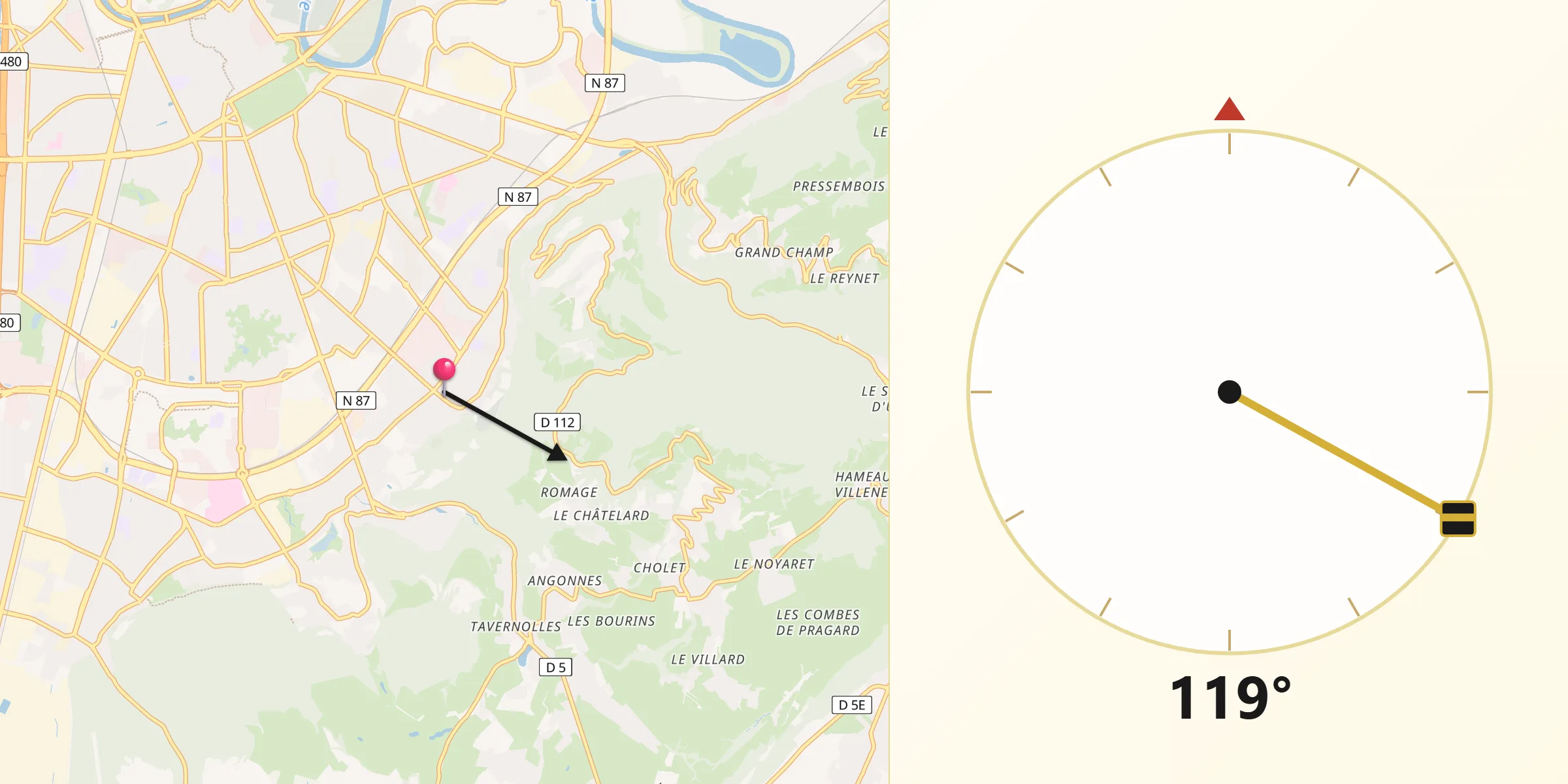 Direction vers la Qibla depuis Poisat