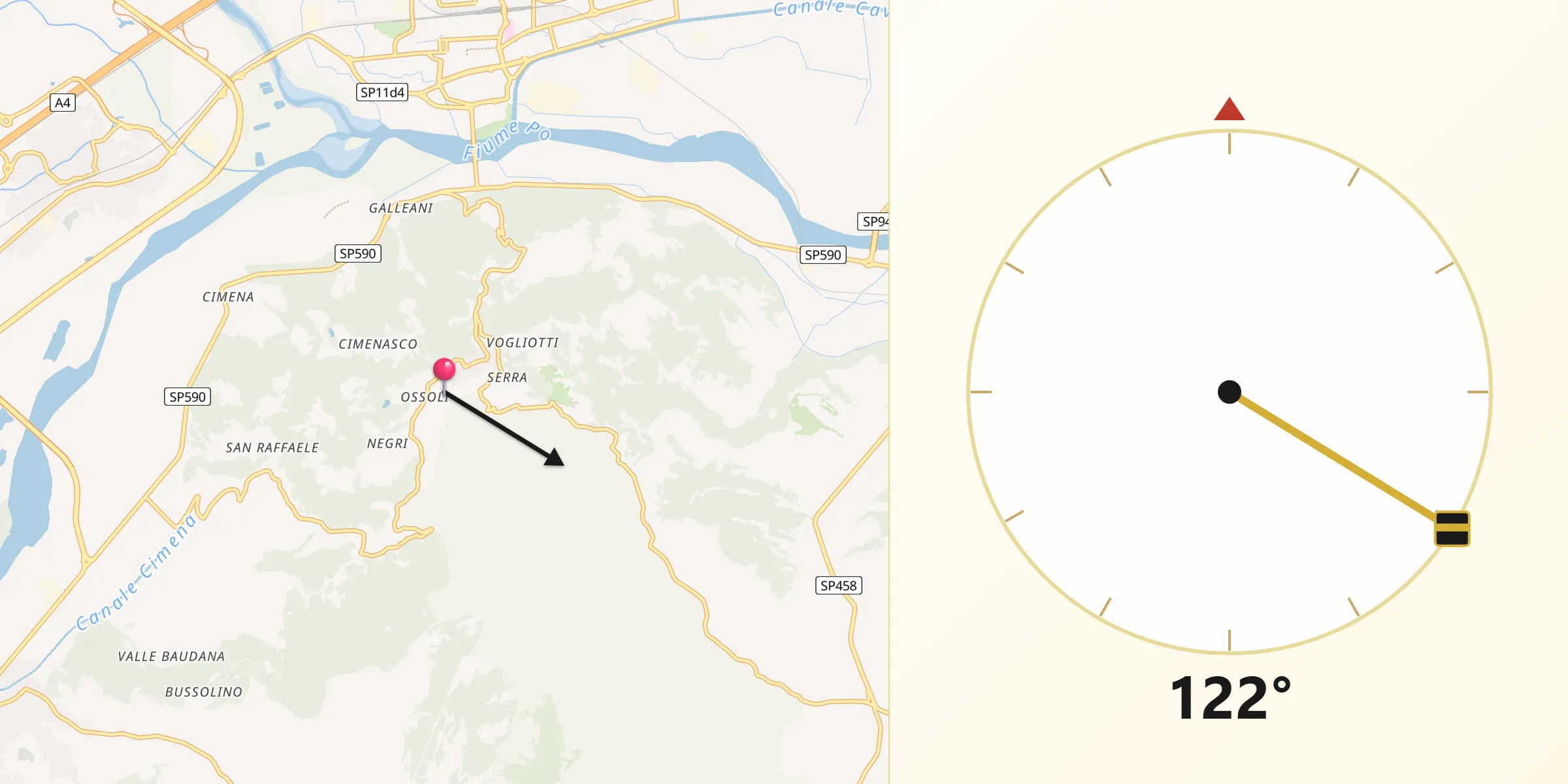 Direzione della Qibla da Castagneto Po