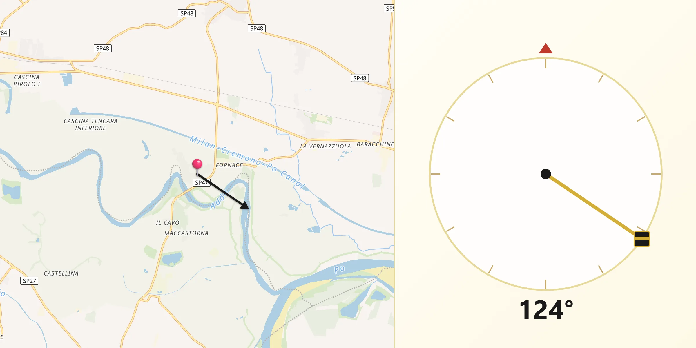 Direzione della Qibla da Crotta d'Adda