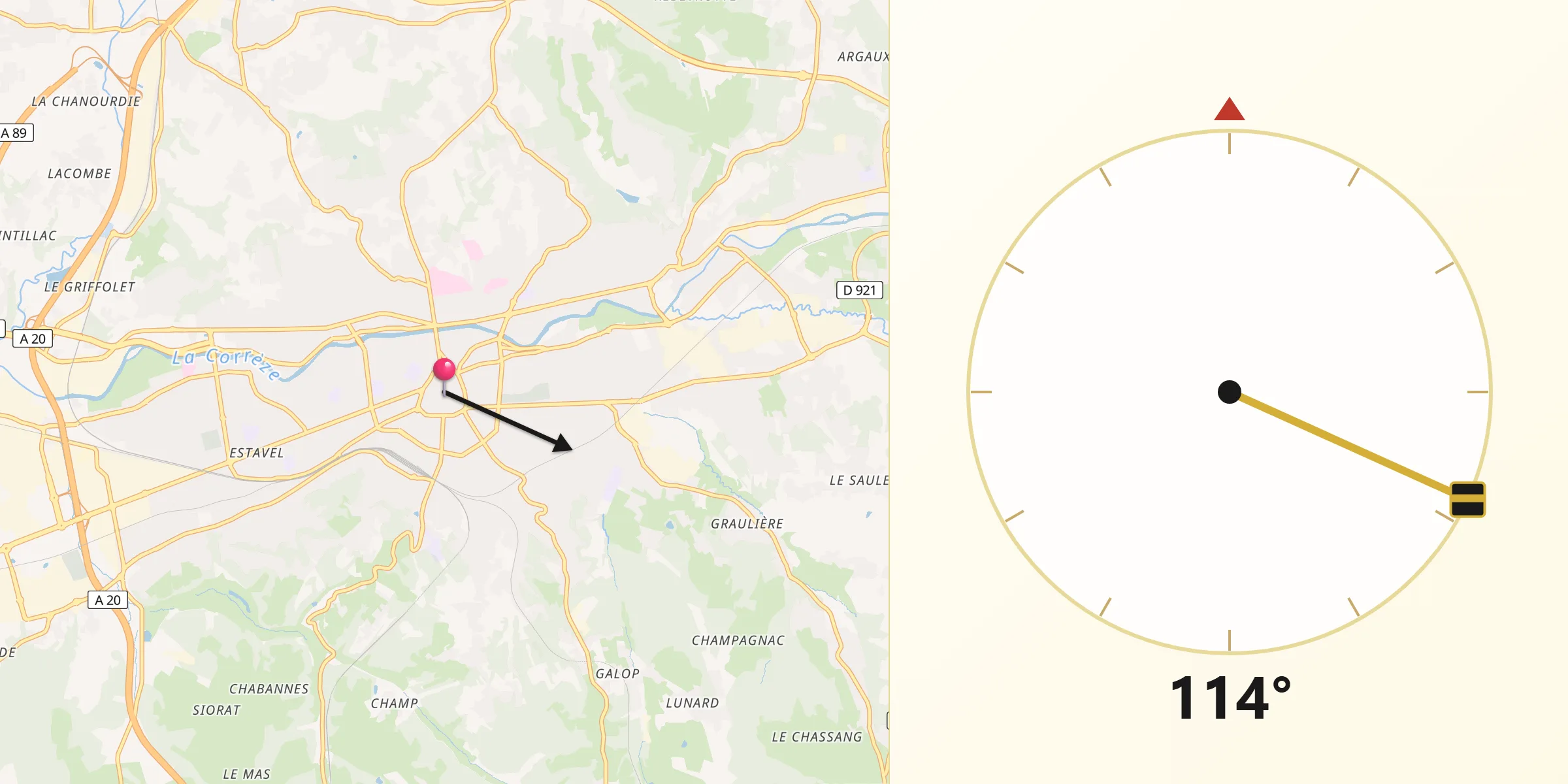 Brive-la-Gaillarde şehrinden Kıble Yönü