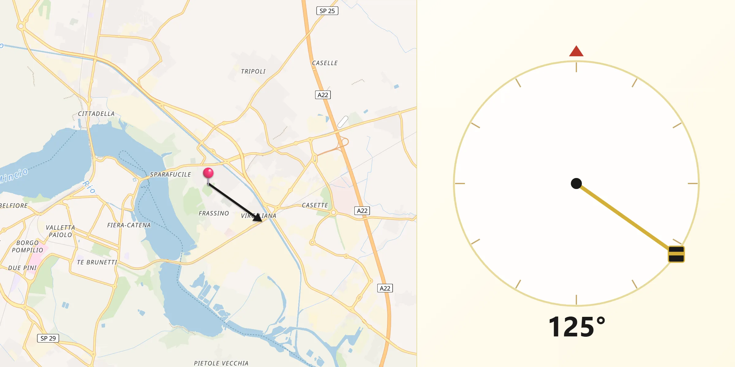 Direzione della Qibla da Lunetta-Frassino