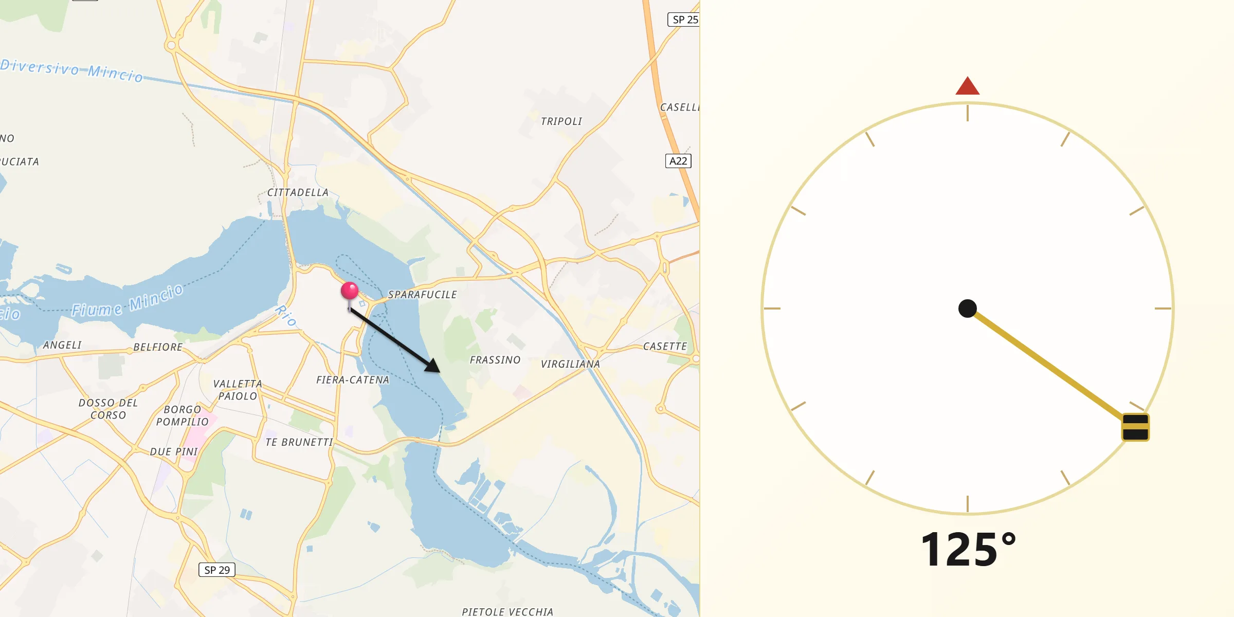 Direzione della Qibla da Mantova