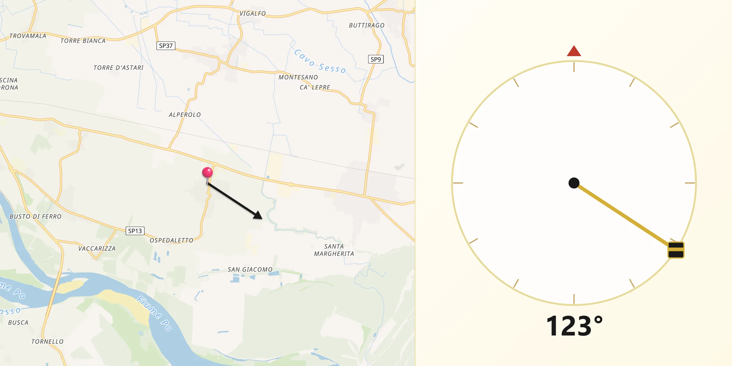 Direzione della Qibla da Linarolo