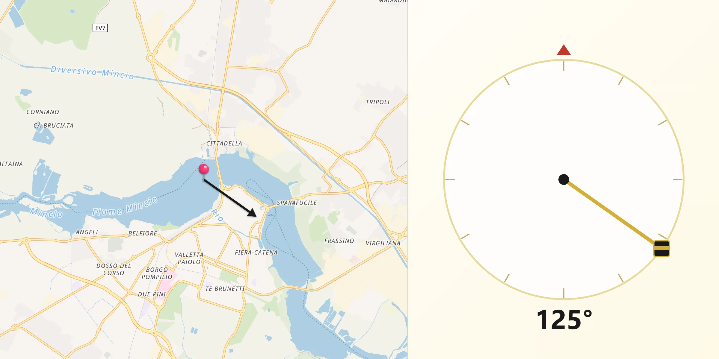 Direzione della Qibla da Provincia di Mantova