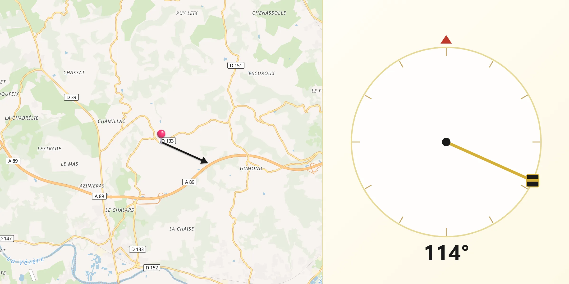 Direction vers la Qibla depuis Mansac