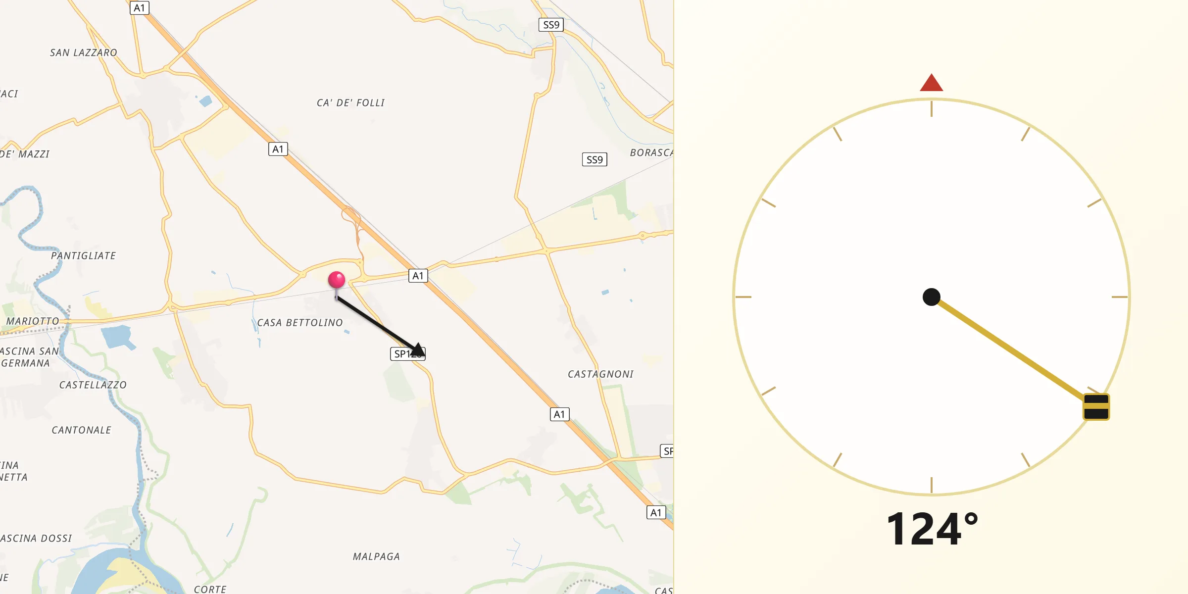 Direzione della Qibla da Ospedaletto Lodigiano