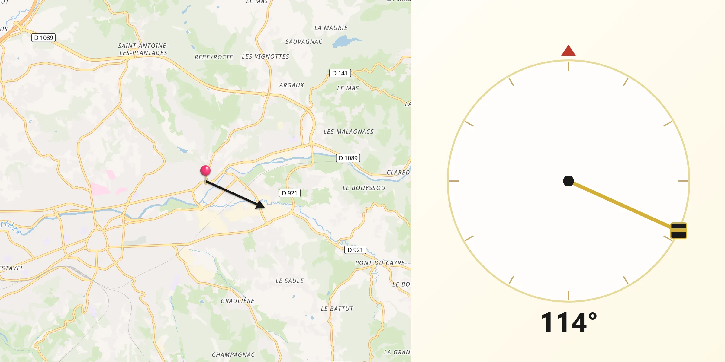 Direction vers la Qibla depuis Malemort-sur-Corrèze