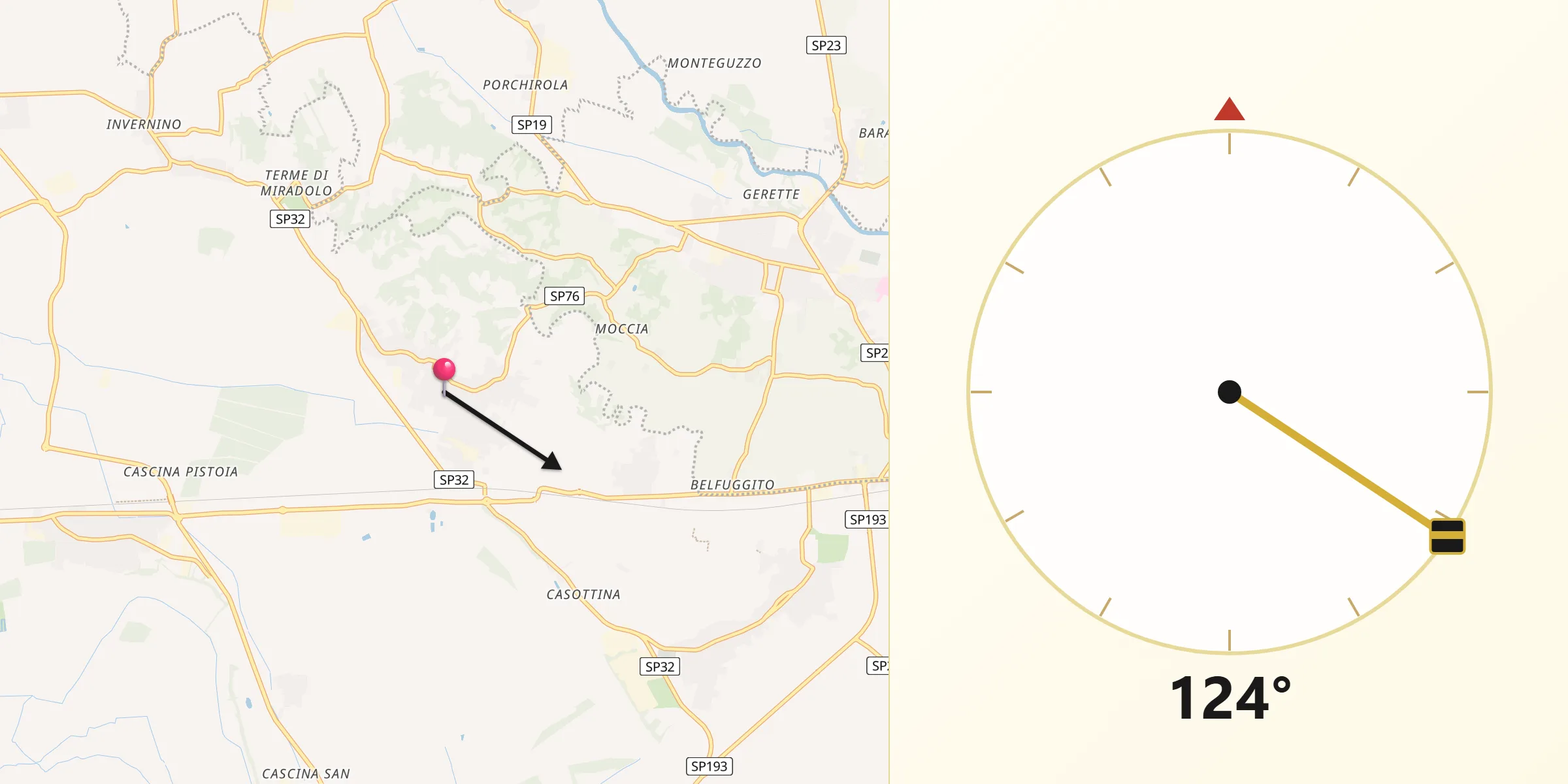 Direzione della Qibla da Miradolo Terme