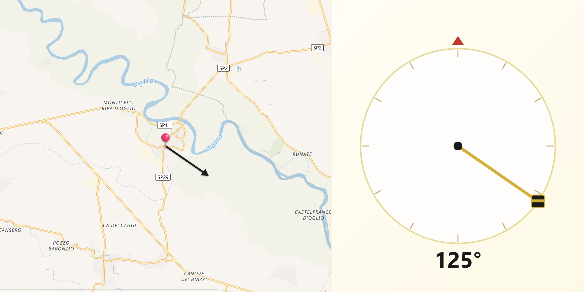 Direzione della Qibla da Isola Dovarese