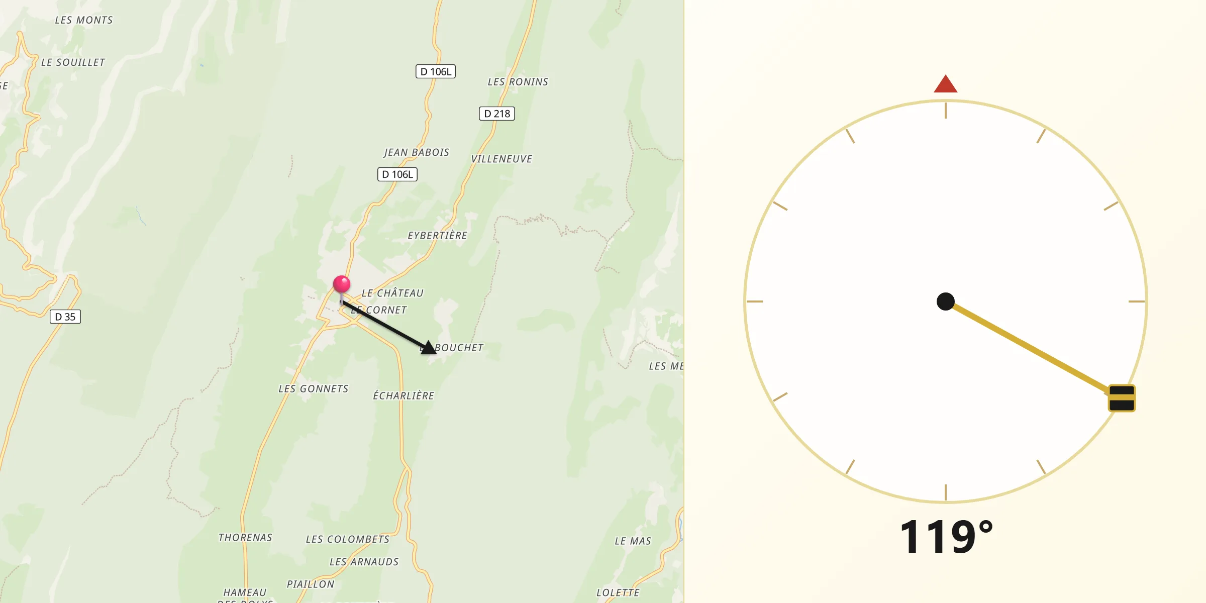 Direction vers la Qibla depuis Autrans