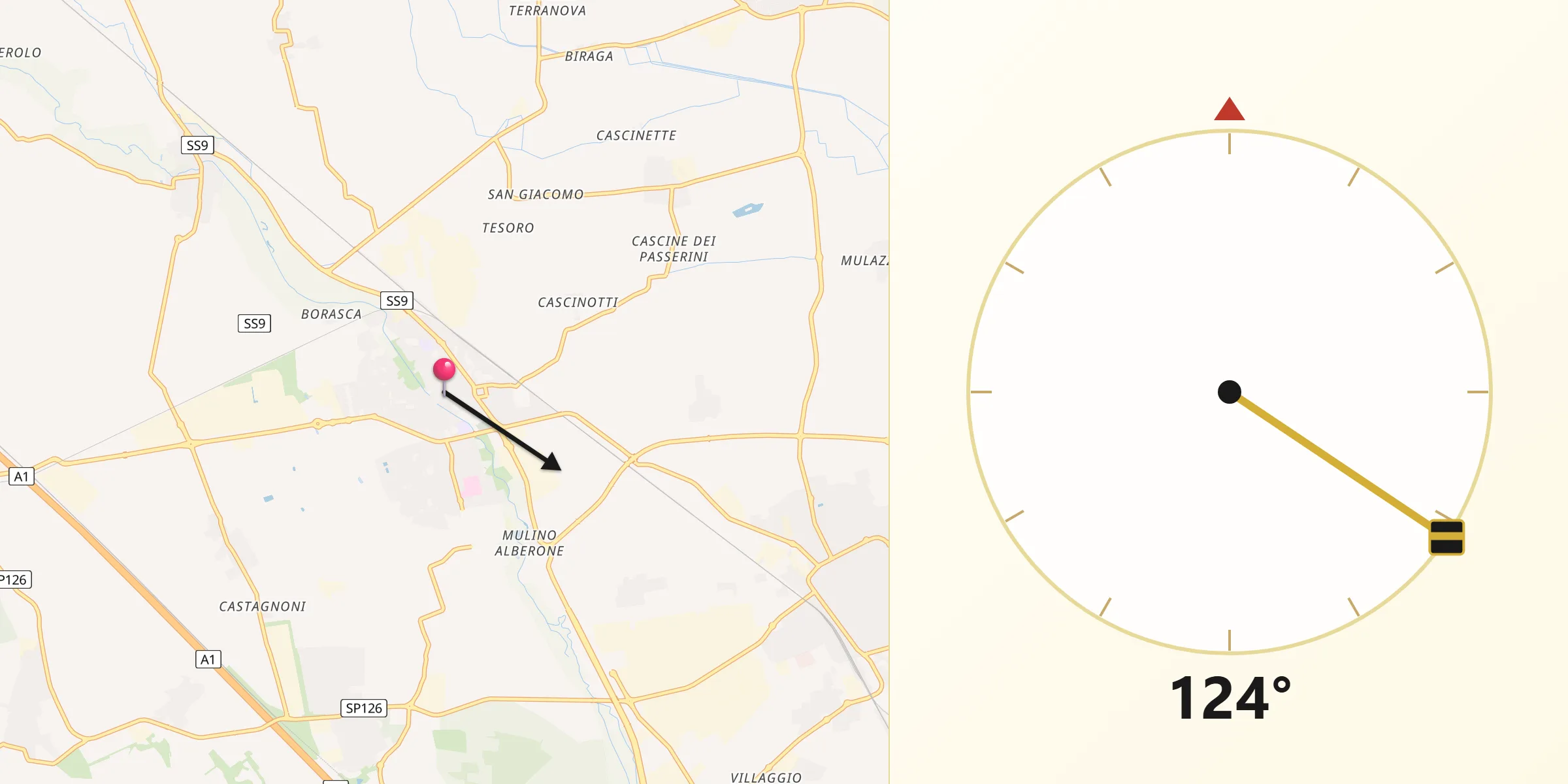 Direzione della Qibla da Casalpusterlengo