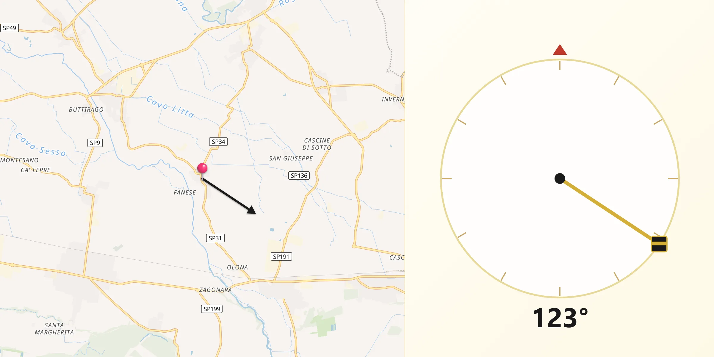Direzione della Qibla da Genzone