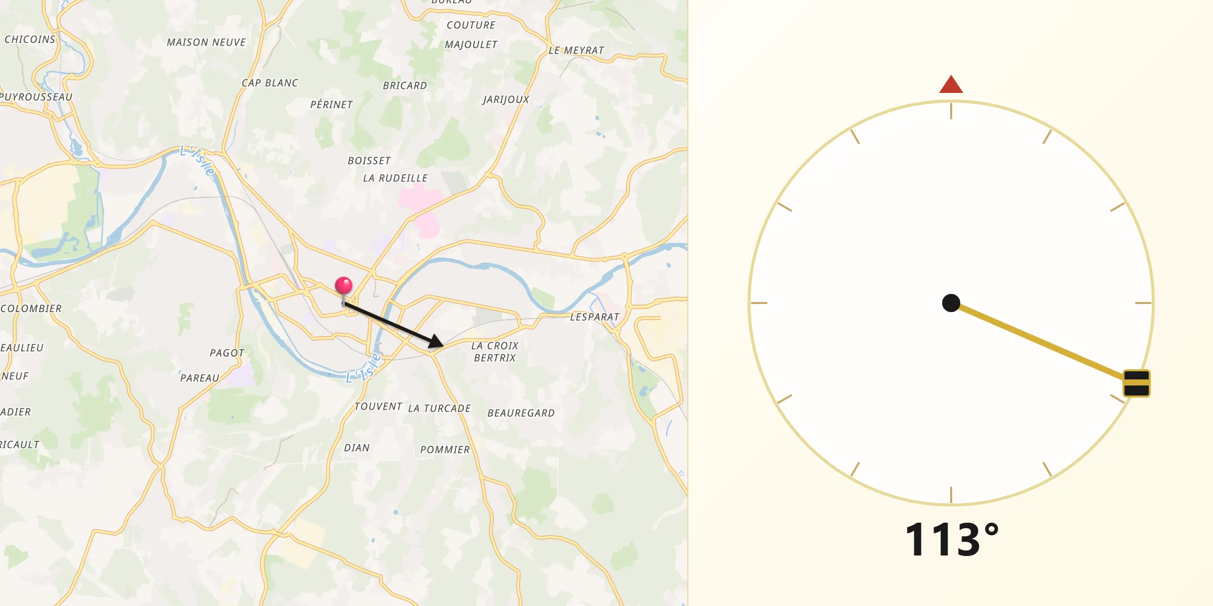 Direction vers la Qibla depuis Périgueux
