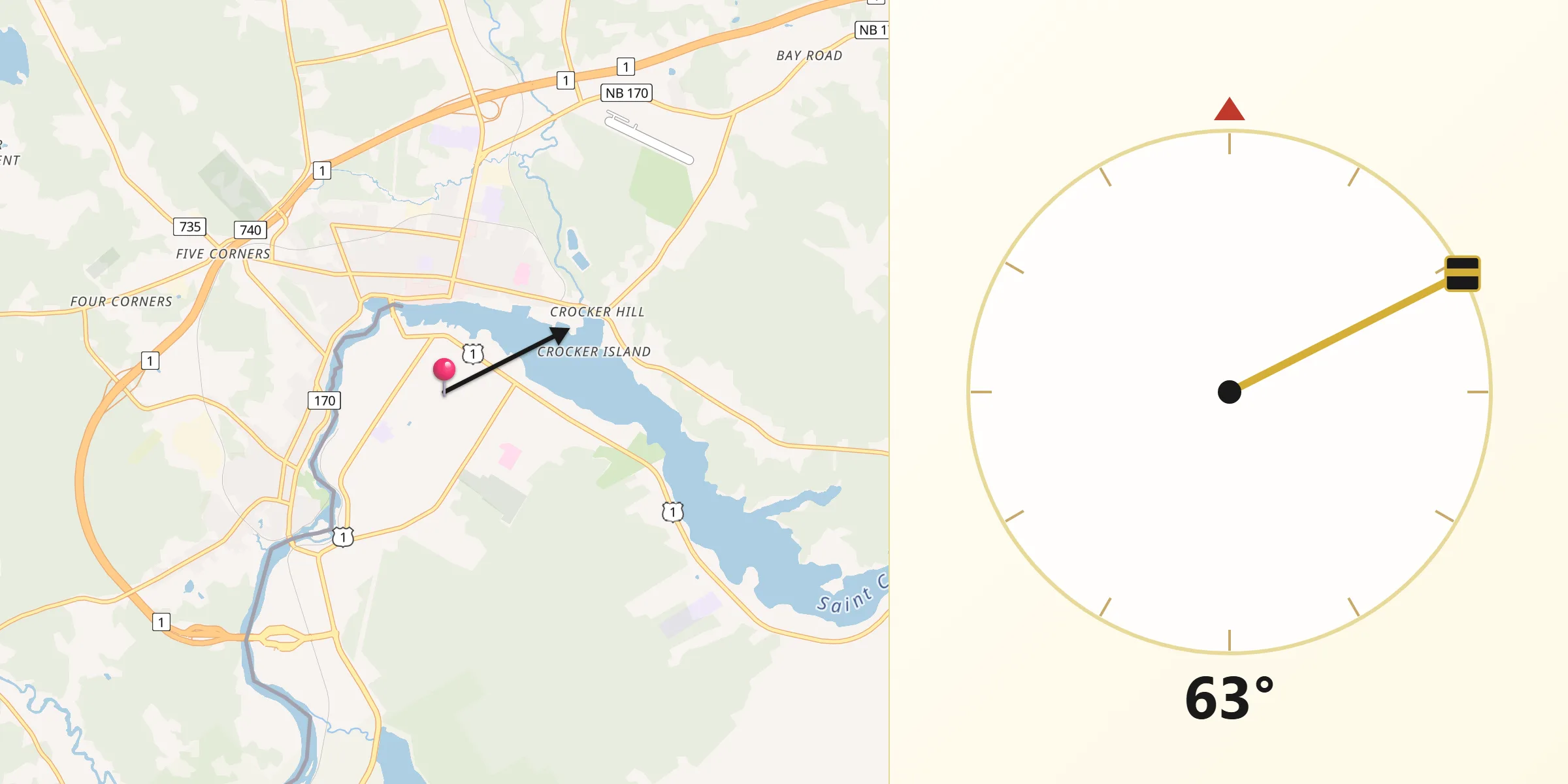 Qibla Direction from Calais