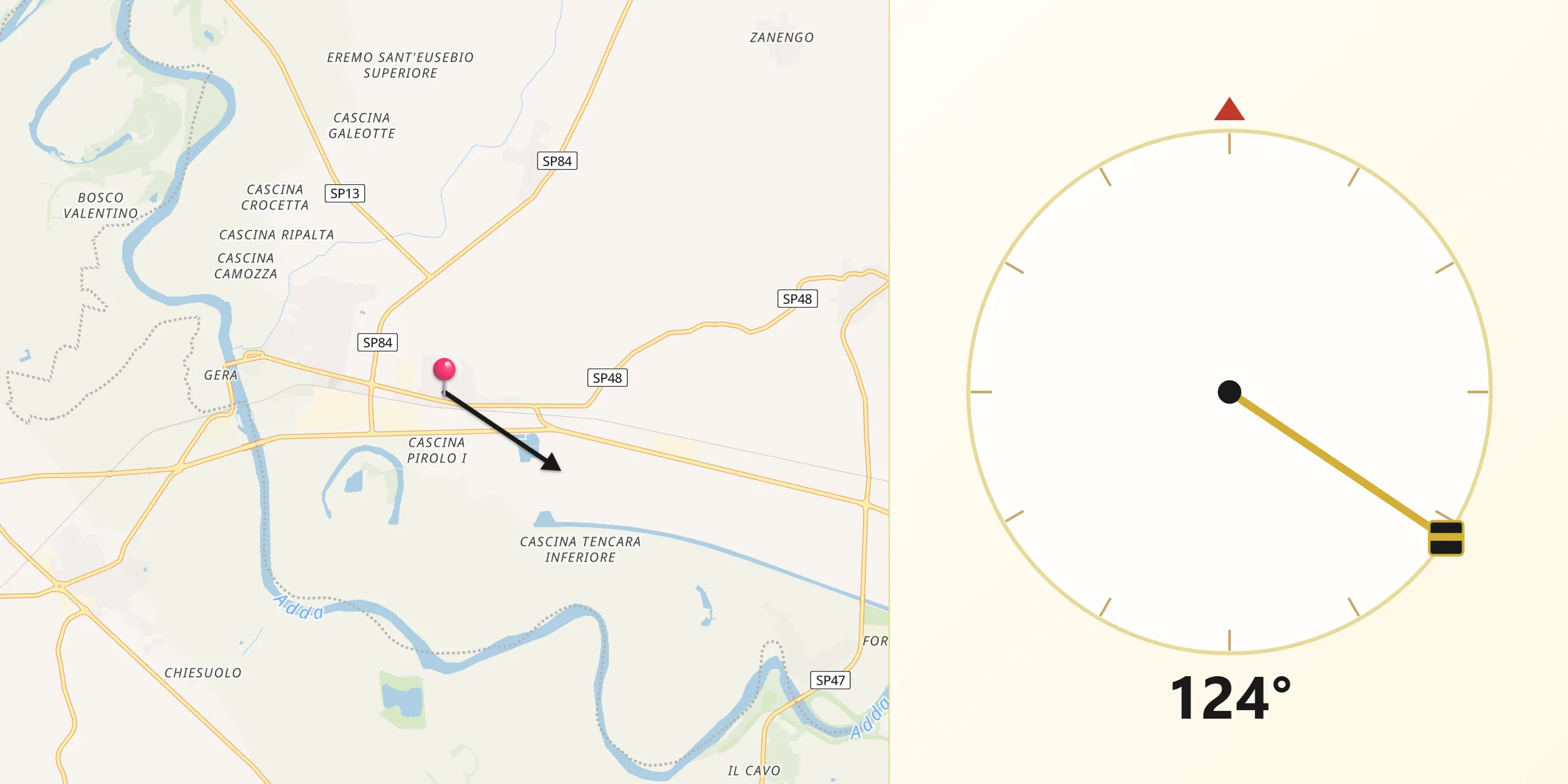 Direzione della Qibla da Roggione