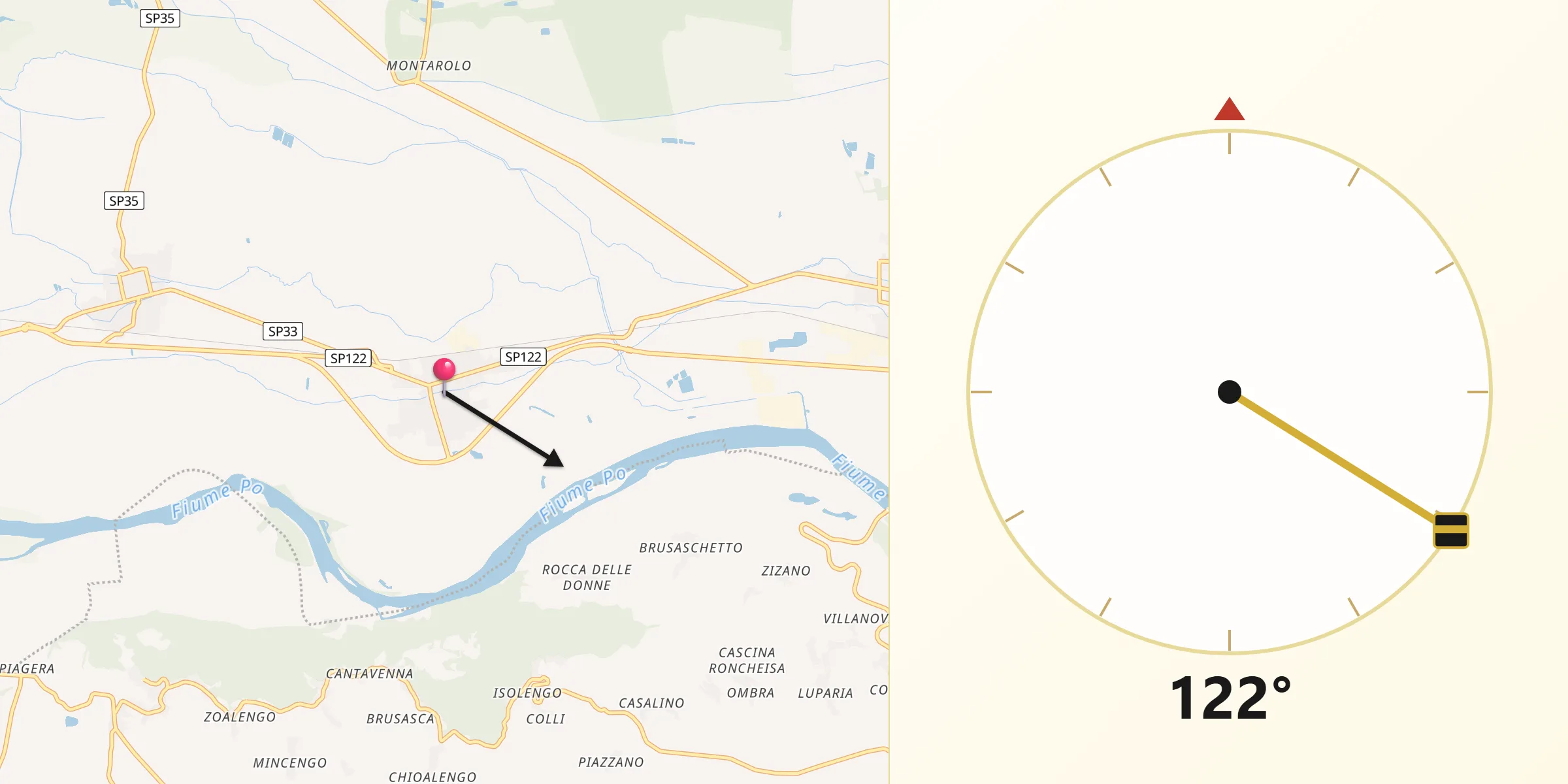 Direzione della Qibla da Palazzolo Vercellese