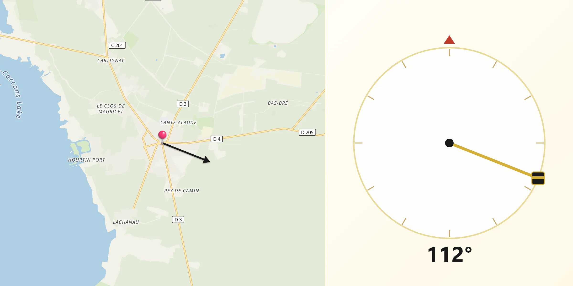 Direction vers la Qibla depuis Hourtin