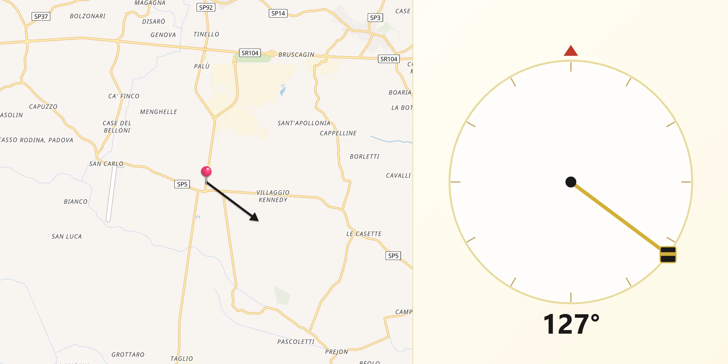 Direzione della Qibla da Bagnoli di Sopra