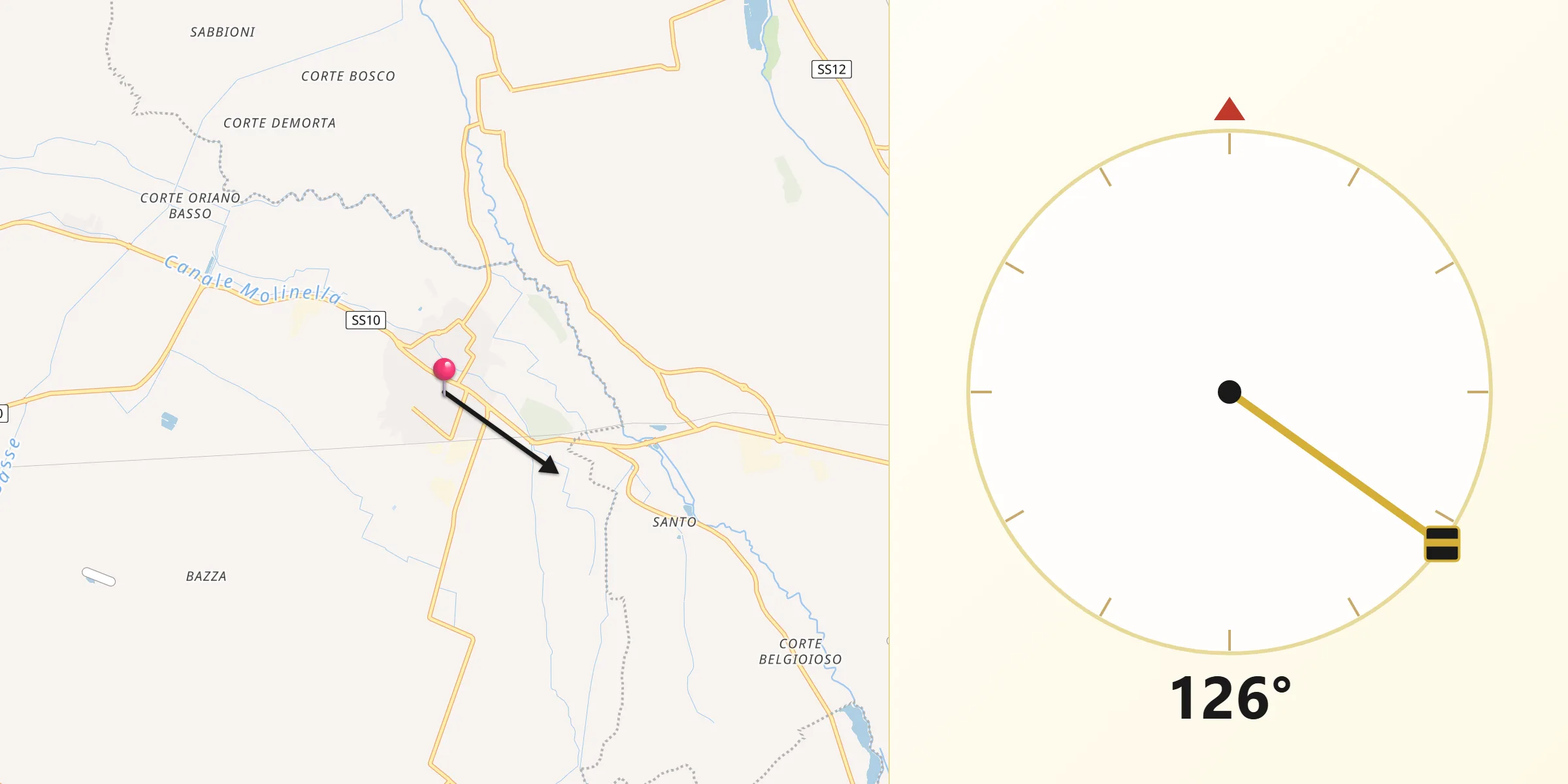 Direzione della Qibla da Castel d'Ario