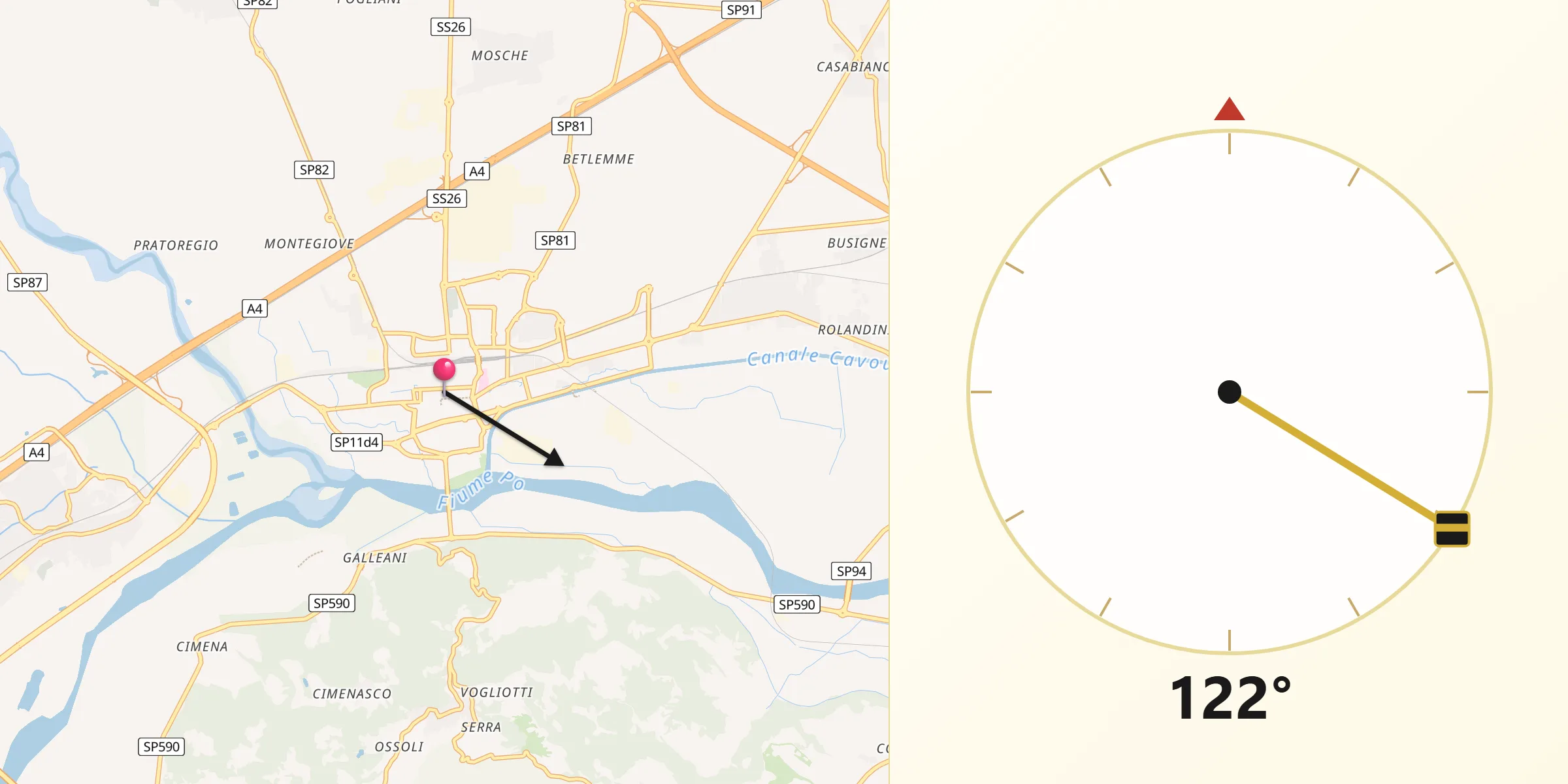Direzione della Qibla da Chivasso
