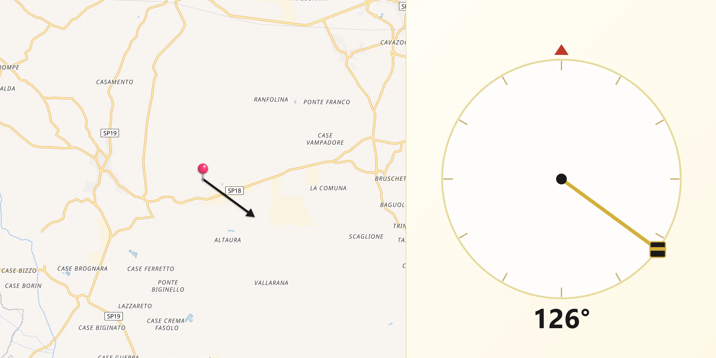 Direzione della Qibla da Casale di Scodosia