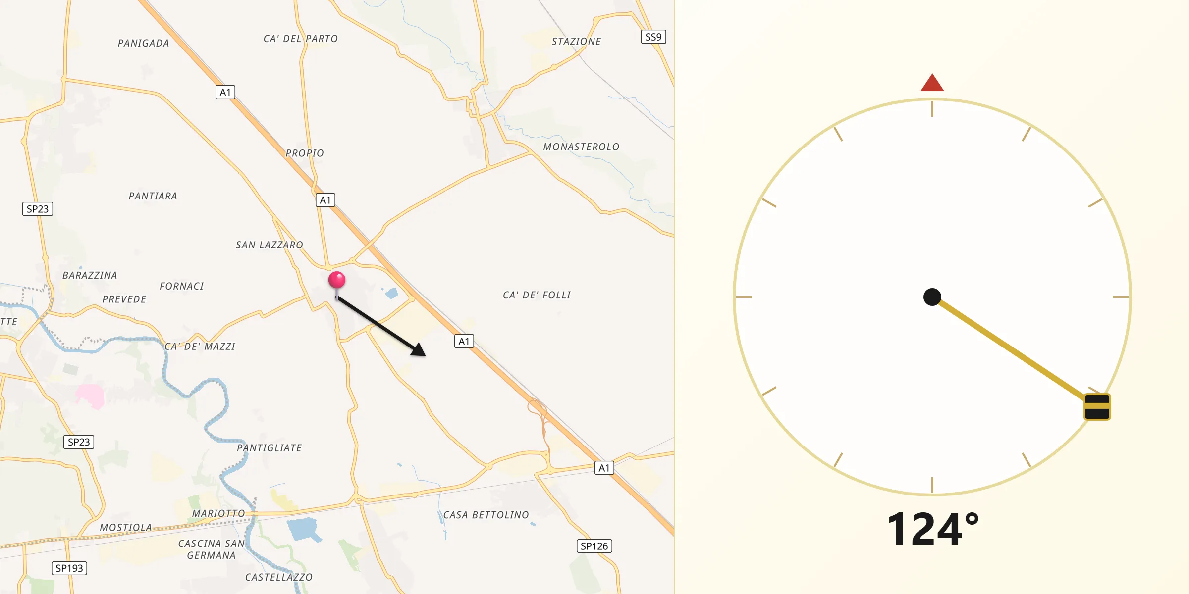 Direzione della Qibla da Livraga