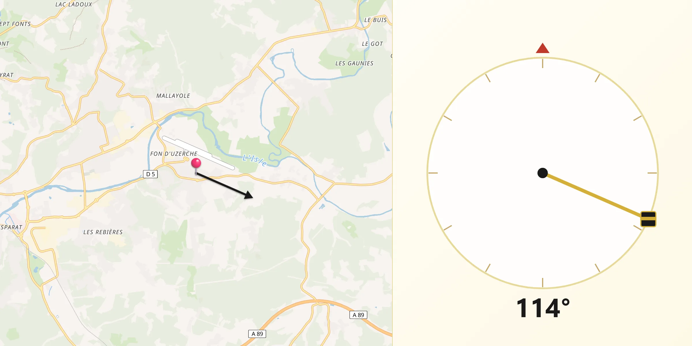 Direction vers la Qibla depuis Bassillac