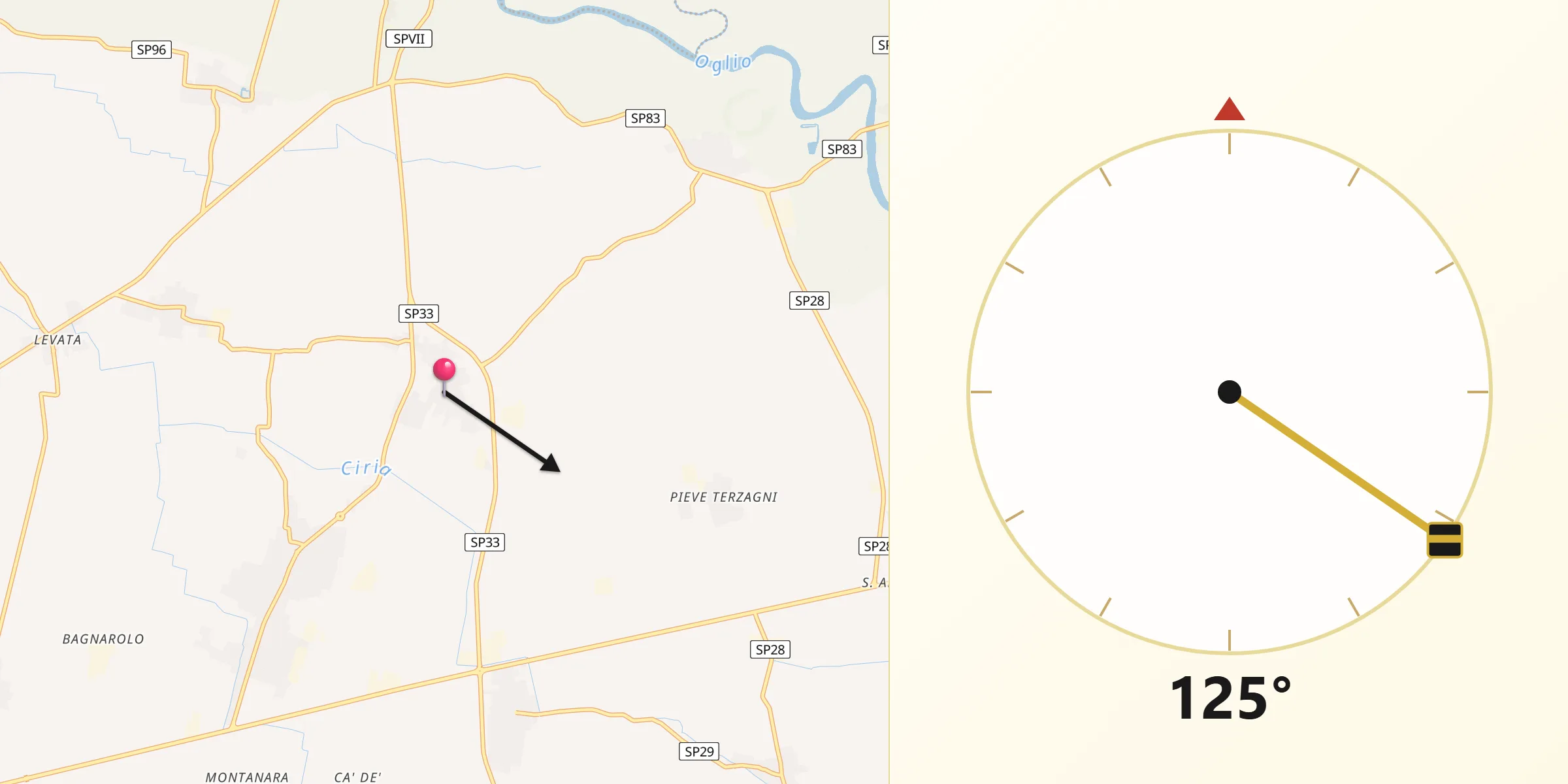 Direzione della Qibla da Pescarolo
