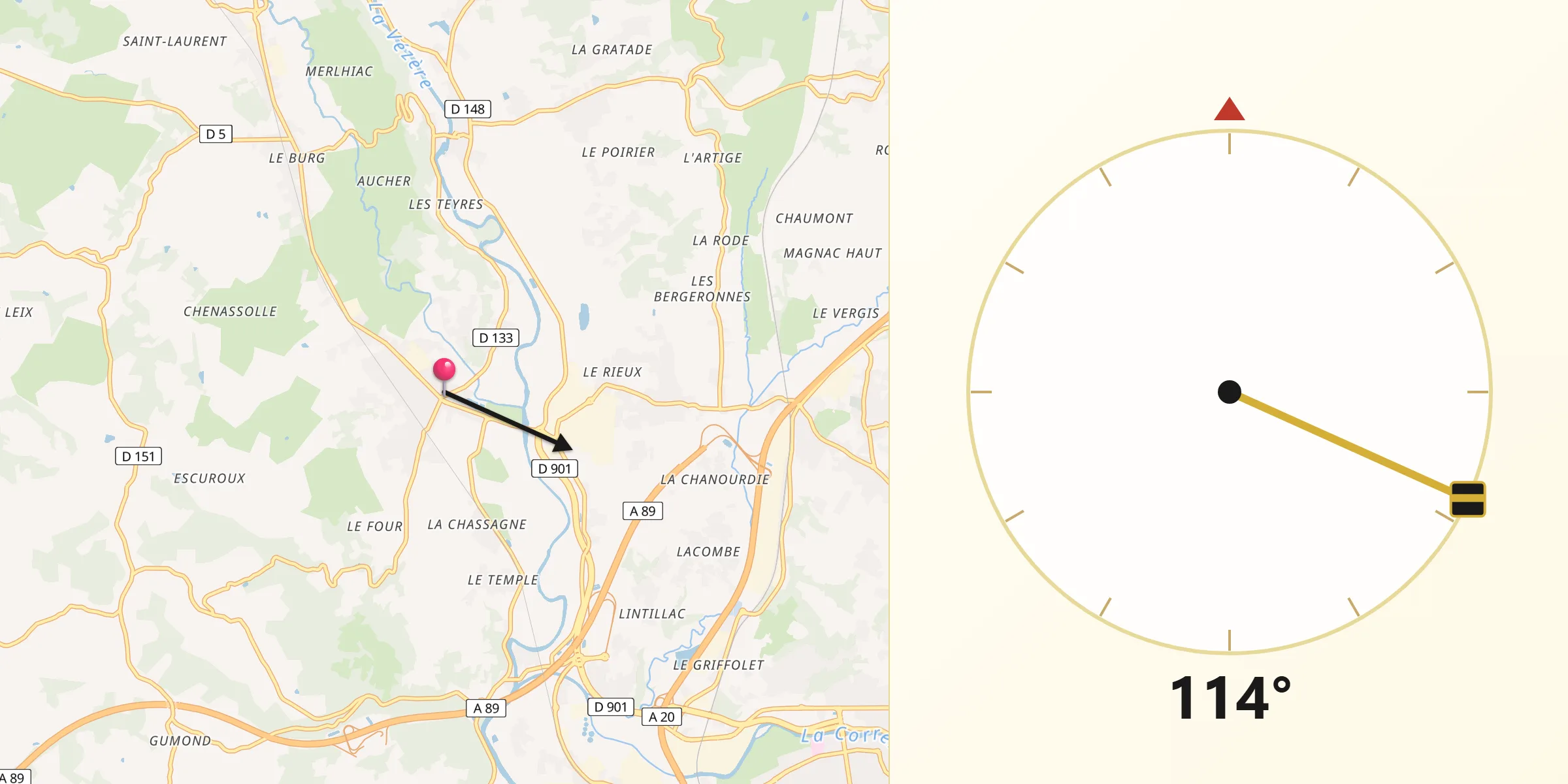Direction vers la Qibla depuis Varetz