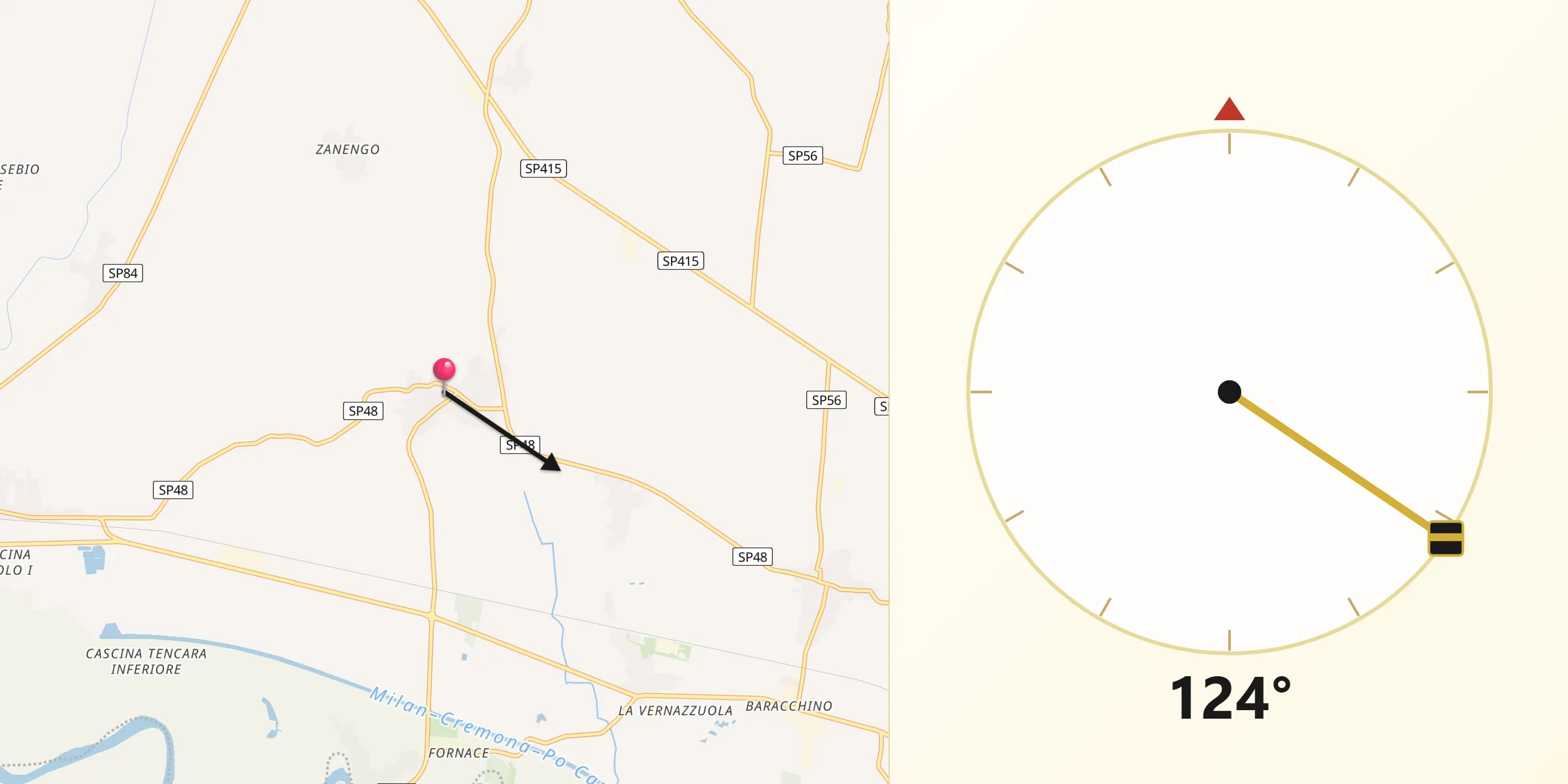 Direzione della Qibla da Grumello Cremonese