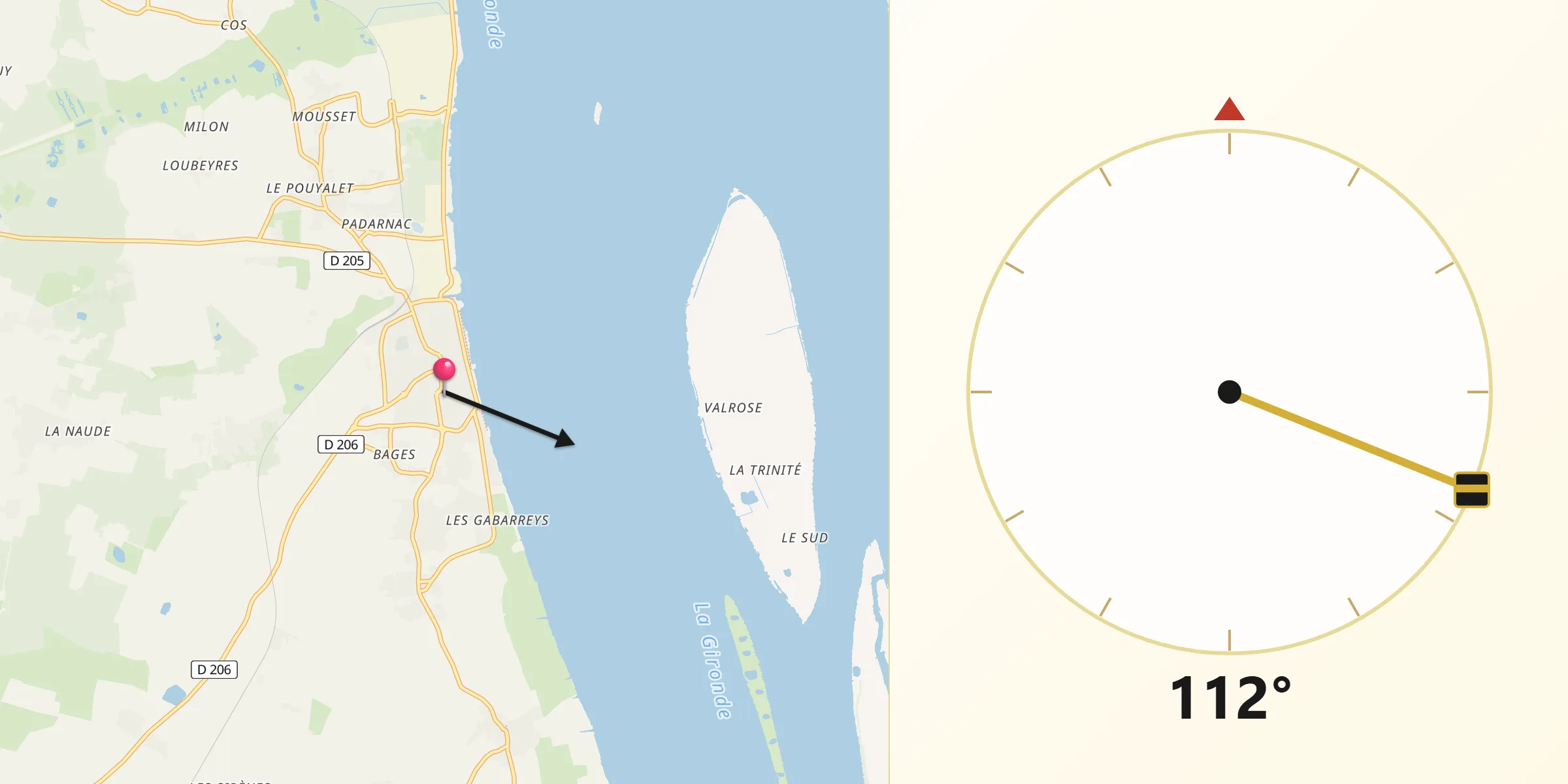 Direction vers la Qibla depuis Pauillac