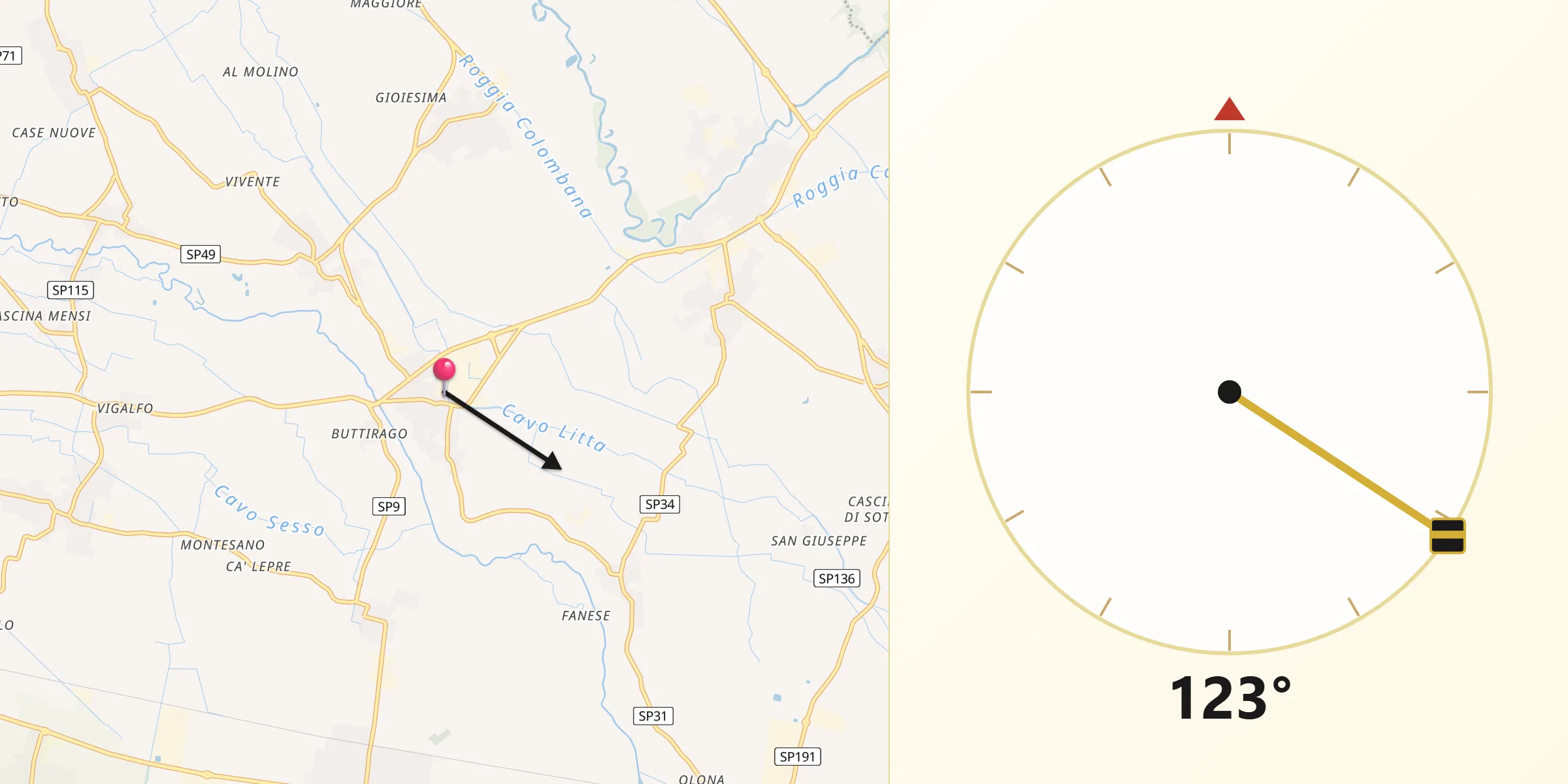 Direzione della Qibla da Copiano
