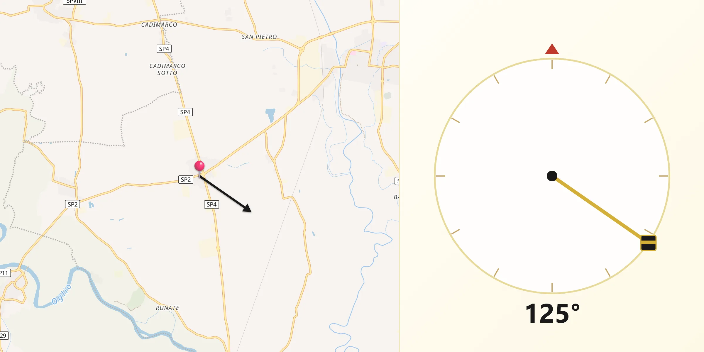 Direzione della Qibla da Casalromano